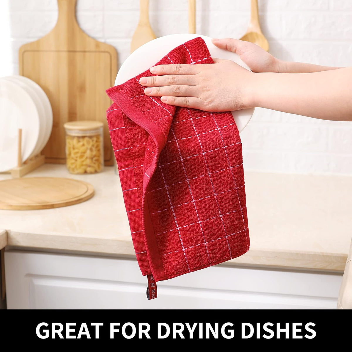 Homaxy 100% Cotton Terry Kitchen Dish Cloths, Ultra Soft and Absorbent Dish Towels for Kitchen, Suitable for Drying and Washing Dishes, 6 Pack, 12 x 12 Inches, Red