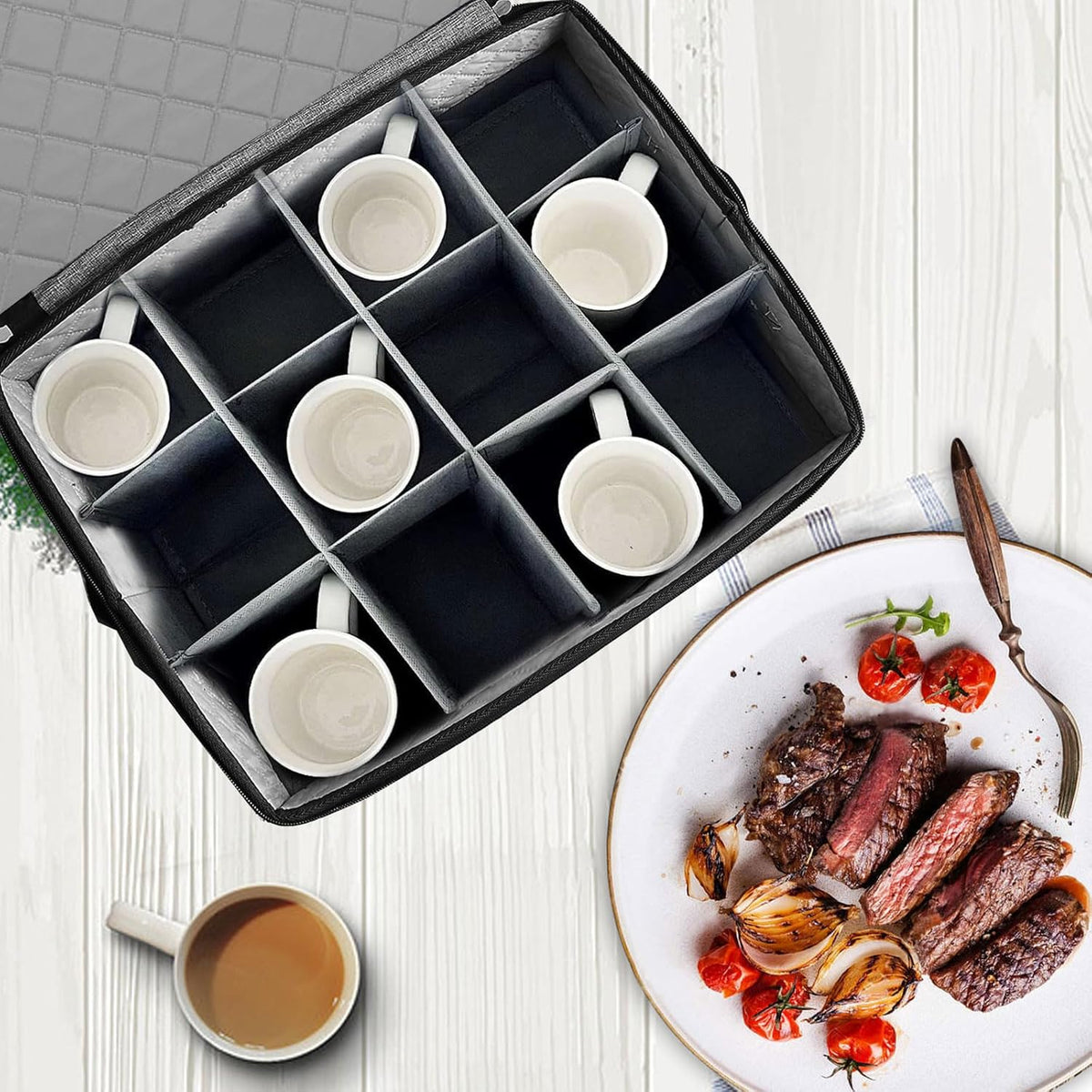 2PACK Quilted Mug Cup Storage Box-China Storage Containers Hard Shell,Cup Storage Containers with Lid for Moving Transport,Kichen Dinnerware Storage