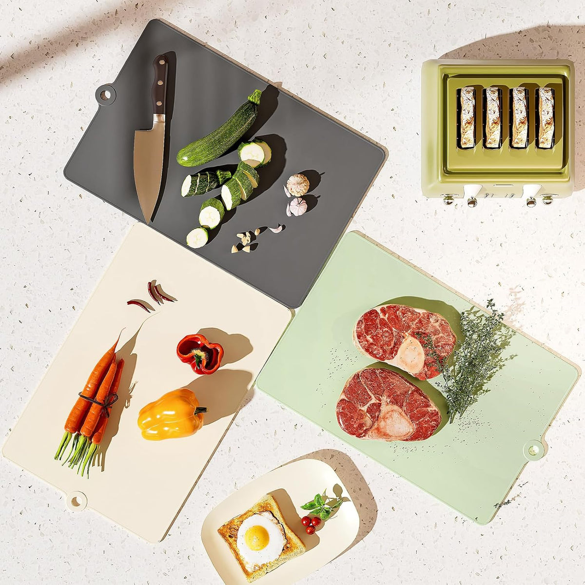 TPU Cutting Boards for Kitchen with Storage Stand, Plastic Chopping Board Set of 3, Flexible Cutting Mat Double Sided Food Grade, Dishwasher Safe Chopping Meat, Veggies, Fruits, Camping, BPA Free