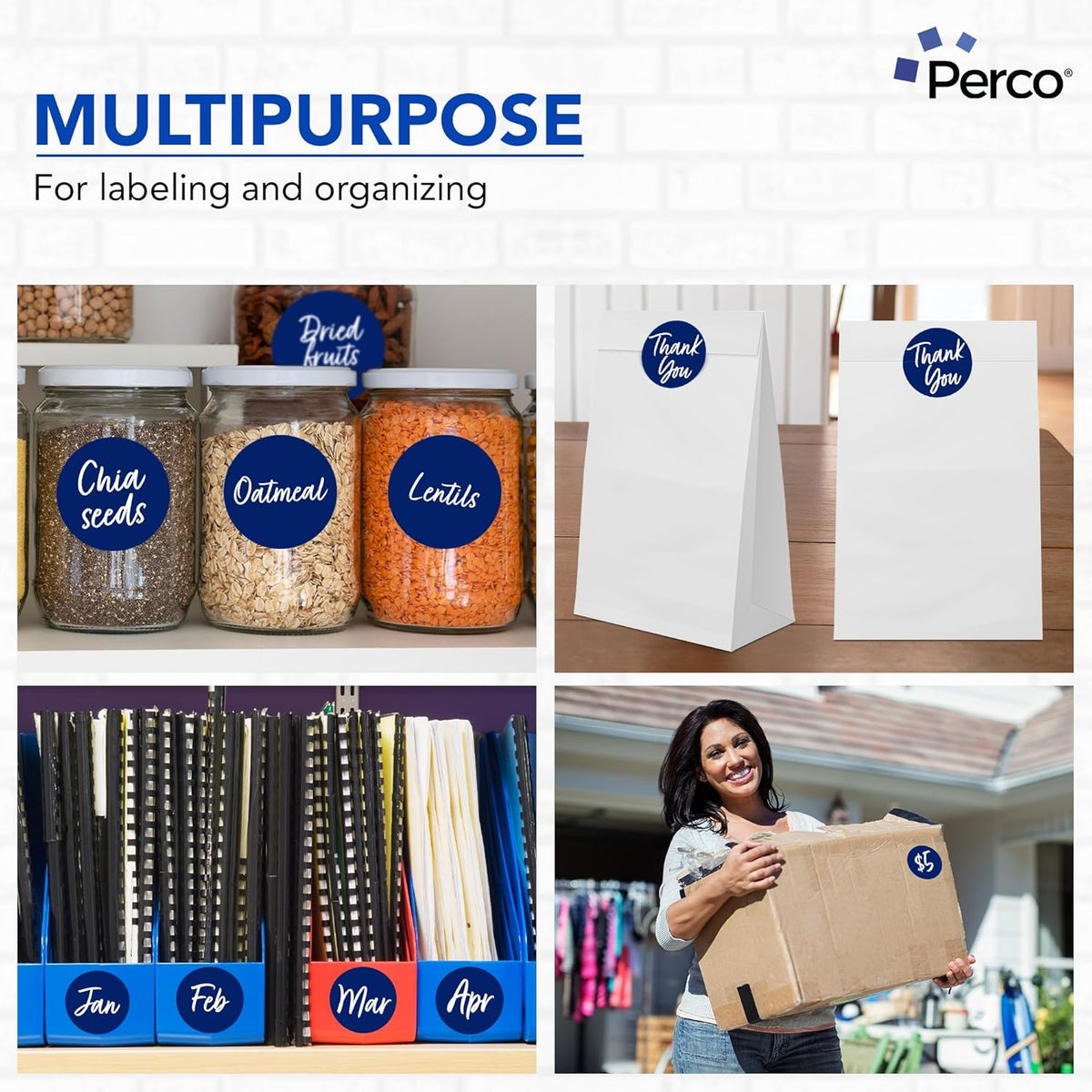 Perco Dark Blue 3-Inch Round Circle Dot Sticker Labels with Easy Peel Perforation - 500 Labels per Roll - Strong Adhesion, Vibrant Colors for Organizing, Crafting & More - Made in USA