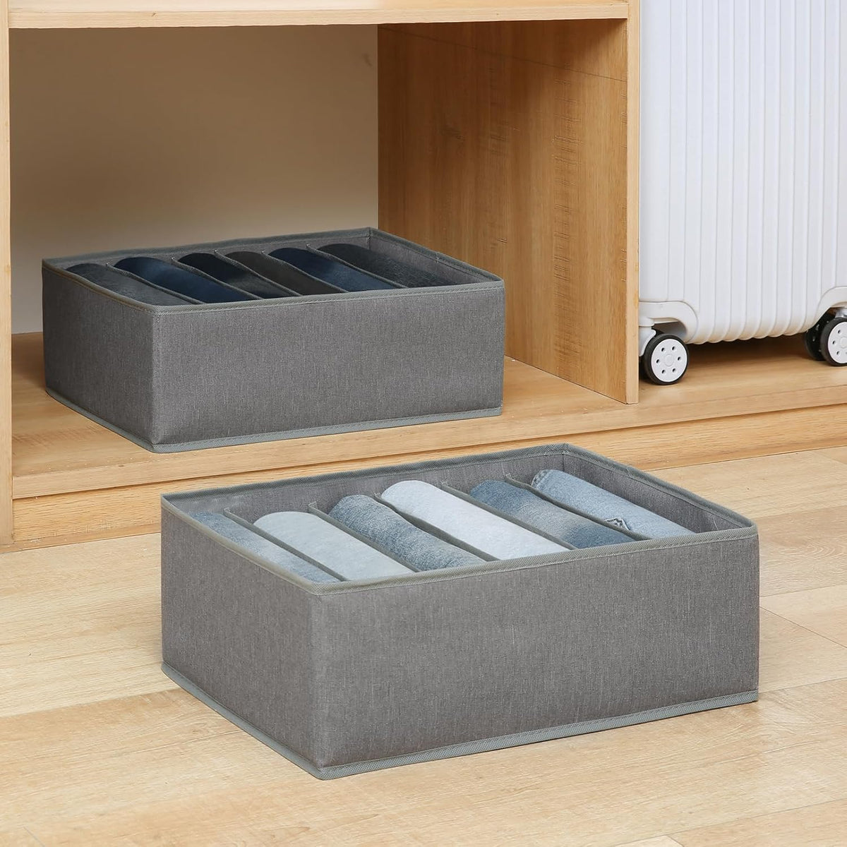 Qozary Jeans Pants Organizer for Closet, 4 Pack Drawer Organizers for Clothing, 6 Grids Wardrobe Clothes Organizer, Jean Organizer for Closet, Deep Drawer, Clothes Organizer for Shirts, Legging