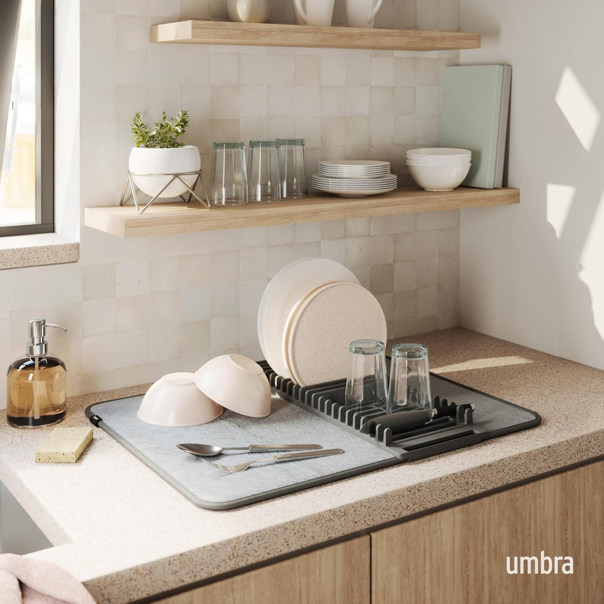 Umbra 330720-149 UDRY Drying Rack and Microfiber Dish Mat, 24 x 18 Charcoal