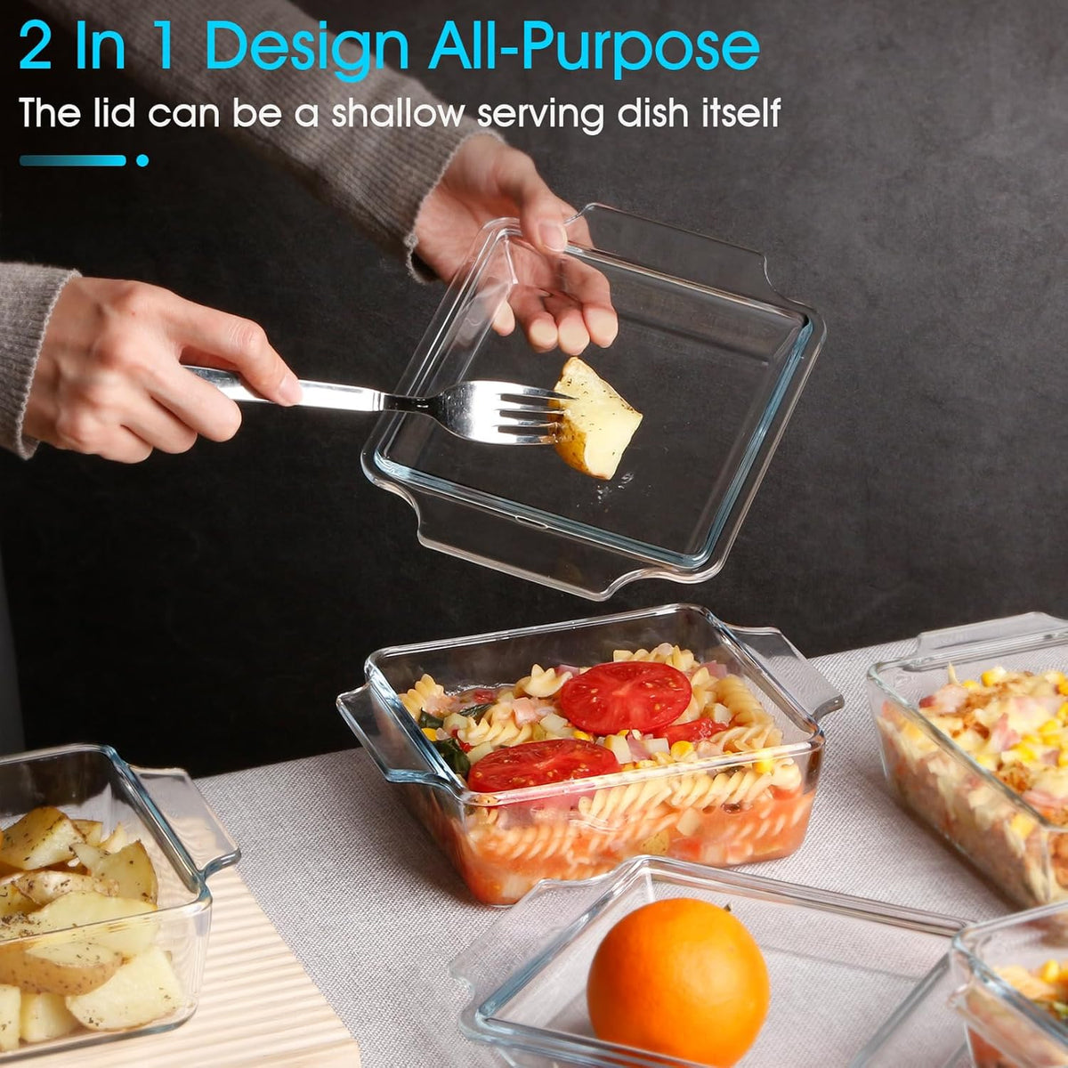Set of 2 Glass Casserole Dish With Glass Lid, Square 6in x 6in Glass Baking Dish Oven Safe, Mini Casserole Dish with Lid