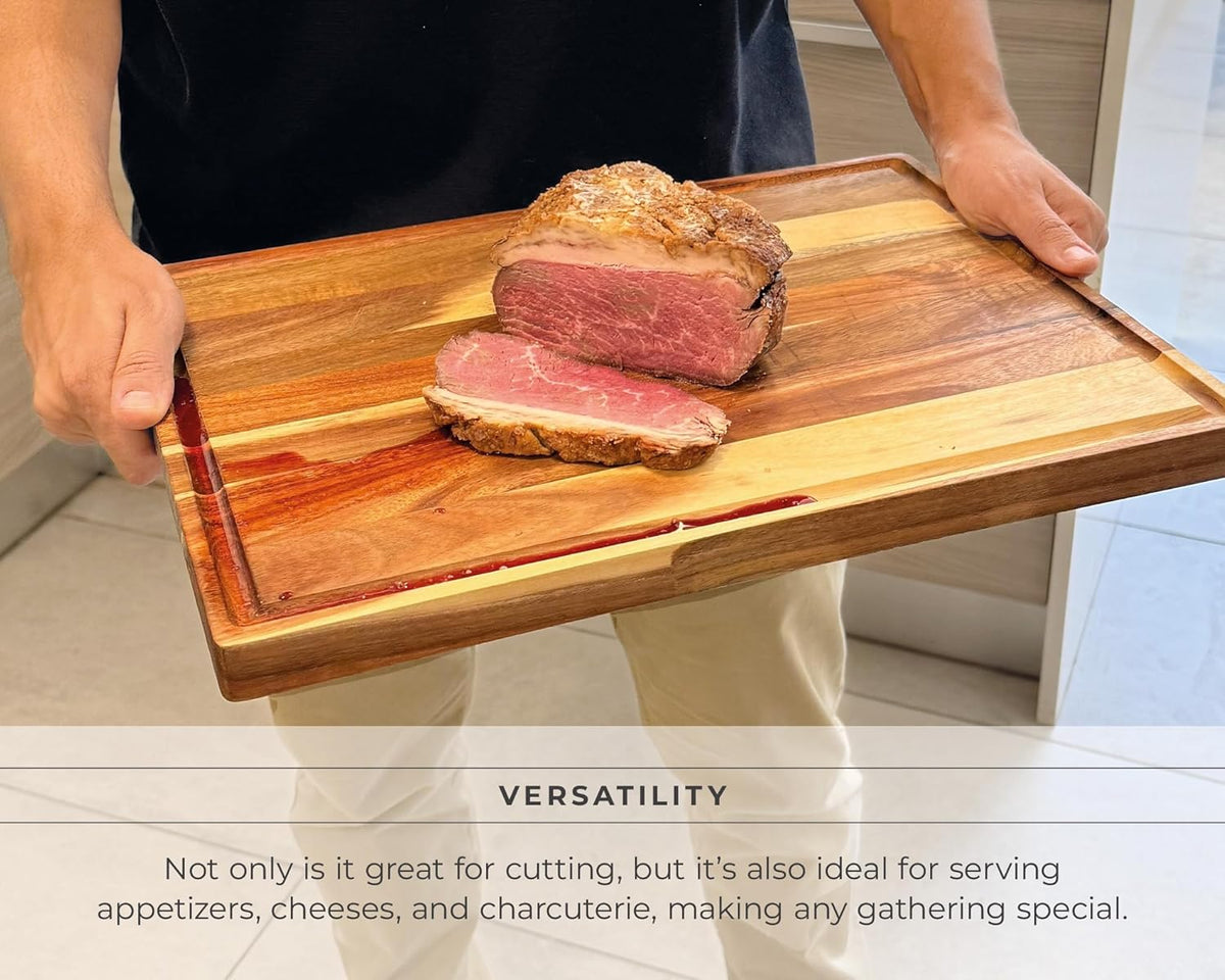 Premium Acacia Wood Cutting Board – XL End Grain Butcher Block – Extra Large Reversible Chopping Board with Juice Groove – For Pizza, Meat, Veggies, Charcuterie – Knife Friendly Kitchen Decor