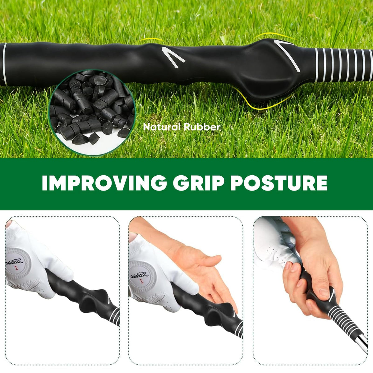 Retractable Golf Swing Trainer with Right-Handed Golf Grip Trainer and Arm Band, Click Feedback Training Aid for Grip Correction, Tempo, Rhythm, Release Timing