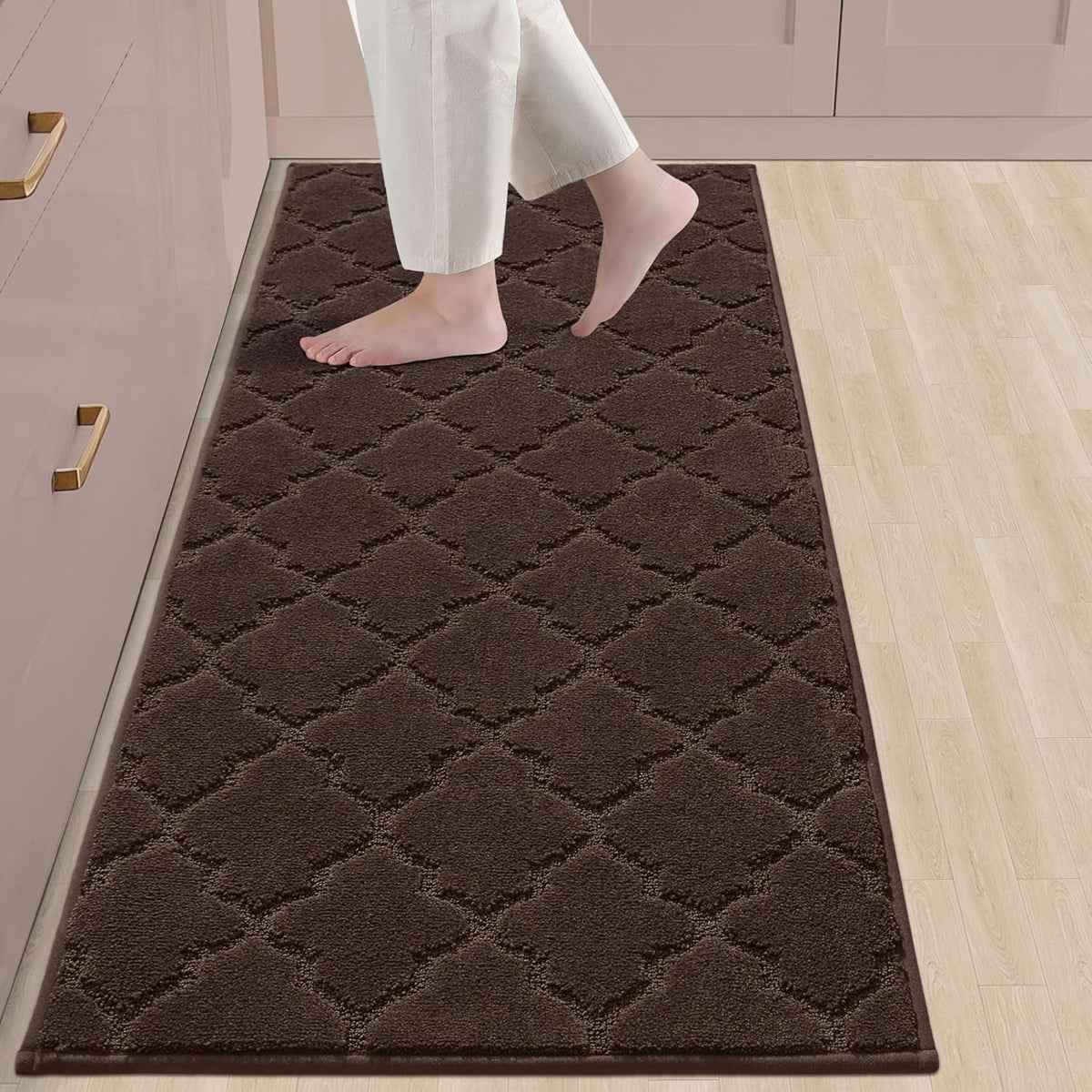 COSY HOMEER-Kitchen-Rugs-Non-Slip-Washable 24"x60" Absorbent Kitchen Runner Rug Polyester Kitchen Mats for Floor Soft Standing Floor Mats for Sink Mat,Hallway,Laundry,Brown