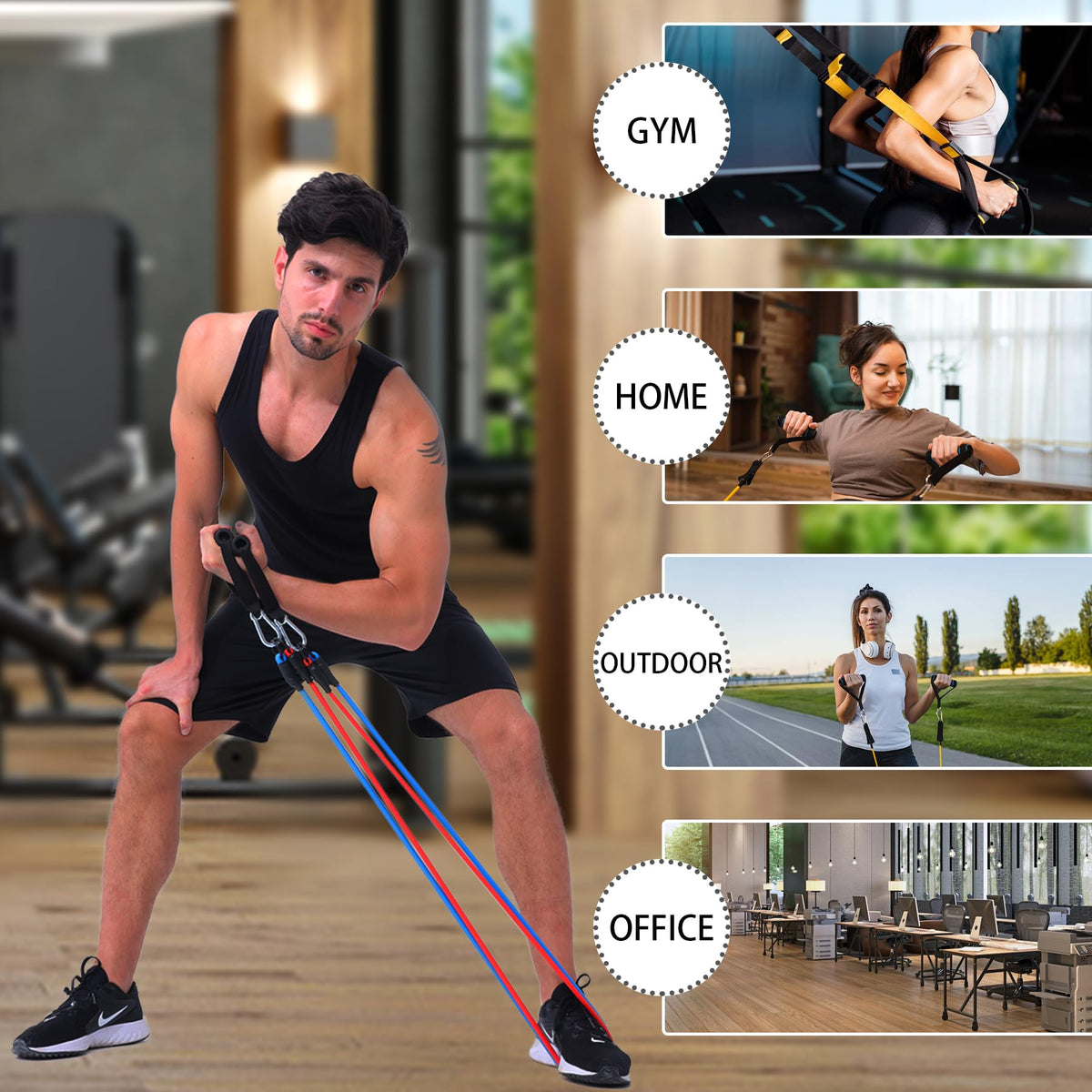 Resistance Bands Set with Handles and Door Anchor for Home Workouts