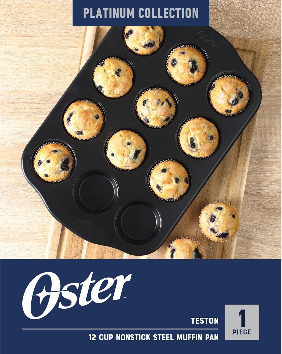 Oster Teston 12 Cup Nonstick Carbon Steel Muffin/Cupcake Baking Pan - Matte Black