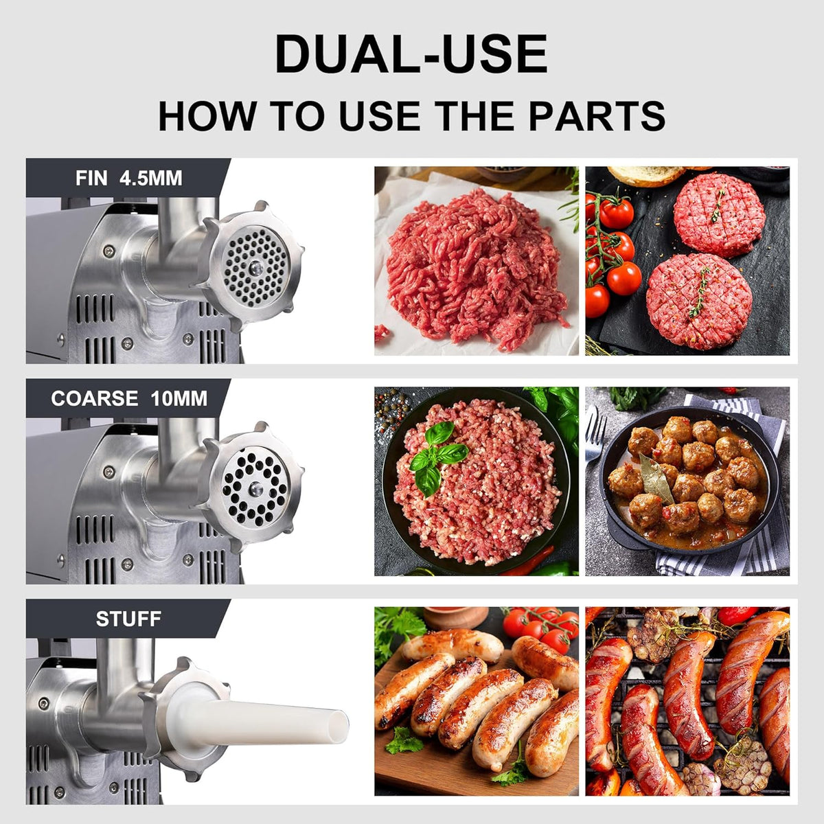 Electric Meat Grinder Machine, #8 Meat Grinders for Home Use, 0.4HP 260lbs/H Stainless Steel ETL Approved Heavy Duty Meat Mincer with Sausage Sufffer Tube