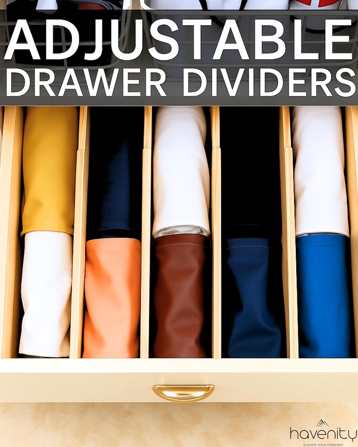 4 Pcs Bamboo Kitchen Drawer Dividers Large 17"-22", Spring Loaded, Works in Kitchen, Adjustable Drawer Organizers, Dresser, Bathroom, Bedroom, Drawer Desk, Office