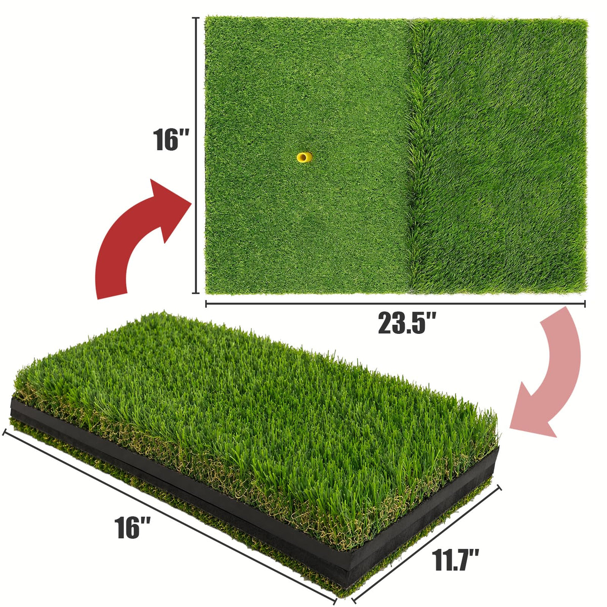 COSPORTIC Foldable Golf Hitting Mat for Chipping & Swing Practice,16"x24" Large Practice Area, Rough & Fairway Training, 11mm Shock-Absorbing EVA Padding, Portable for Home/Office/Indoor/Outdoor Use
