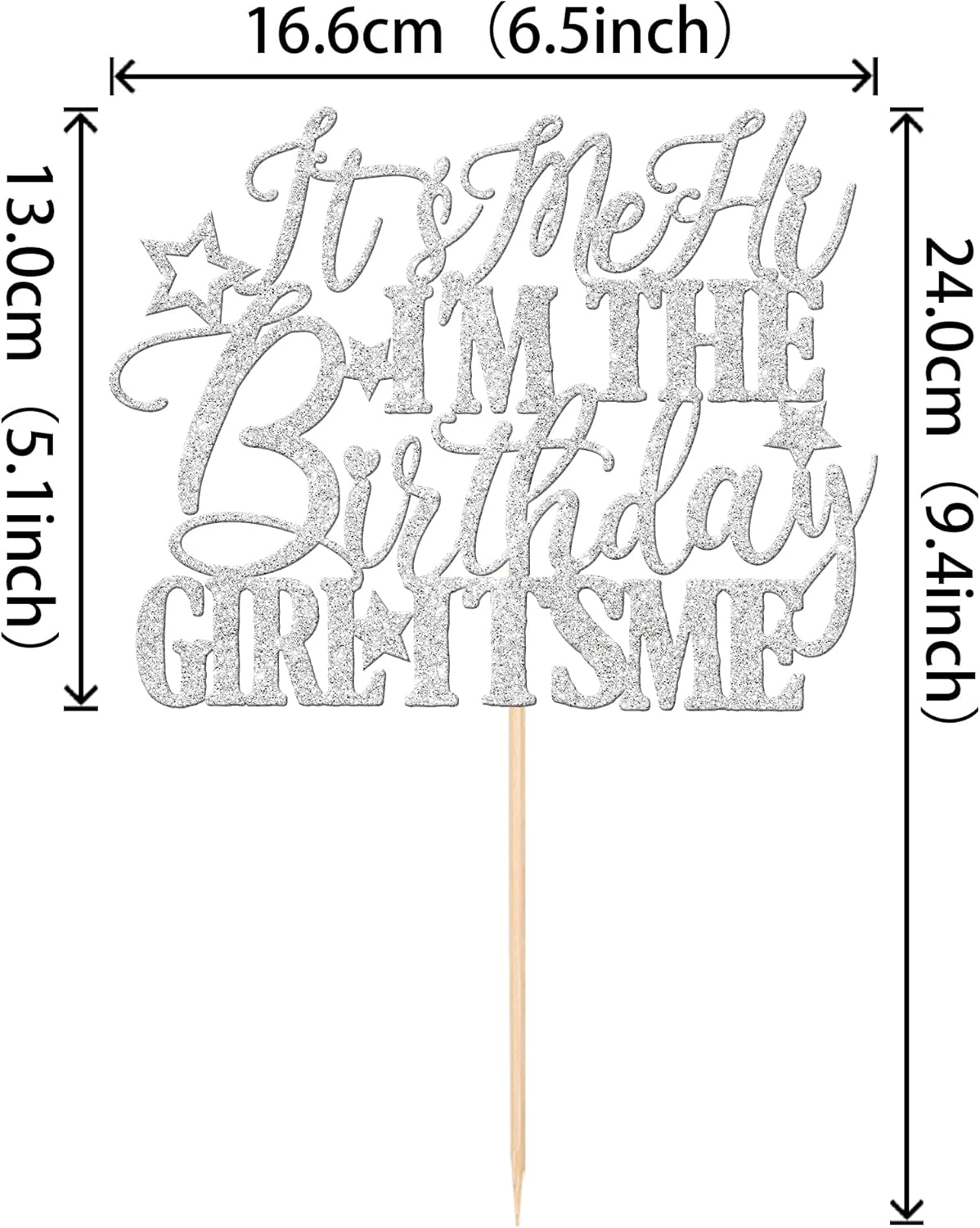 1 PCS It's Me Hi I'm the Birthday Girl It's Me Cake Topper Glitter Music Singer Cake Pick for Funny Hip Hop Singer Girls Birthday Party Cake Decorations Supplies Silver
