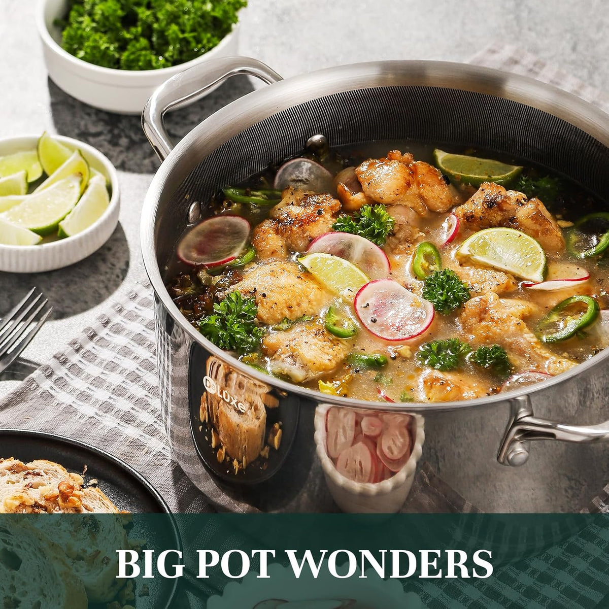 DELUXE Hybrid Ceramic Nonstick 6 PCS Pot Set, 1.3, 3&5.4-Quart Pot with Tempered Glass Lid, Stainless Steel Cookware Pots with Stay-Cool Handle, Dishwasher Safe, Compatible with All Cooktops