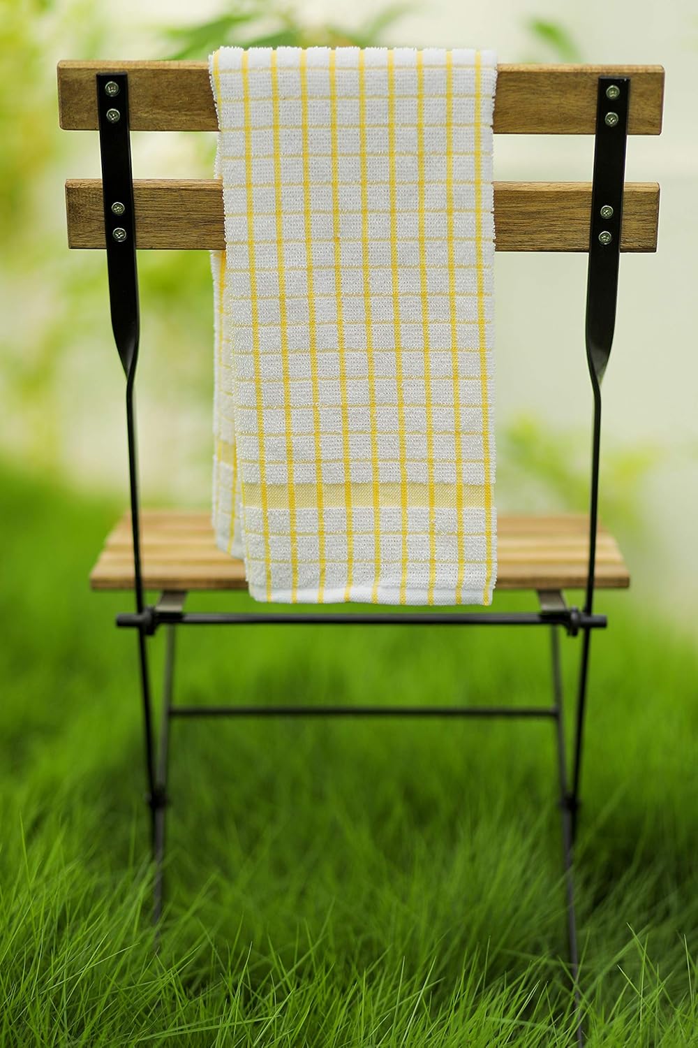 AMOUR INFINI Kitchen Towels Set of 4 - Highly Absorbent, Super Soft Terry Cotton 20x28 Inch Dish Towels with Hanging Loop - Hand & Tea Towels for Cleaning & Drying Dishes (Yellow)