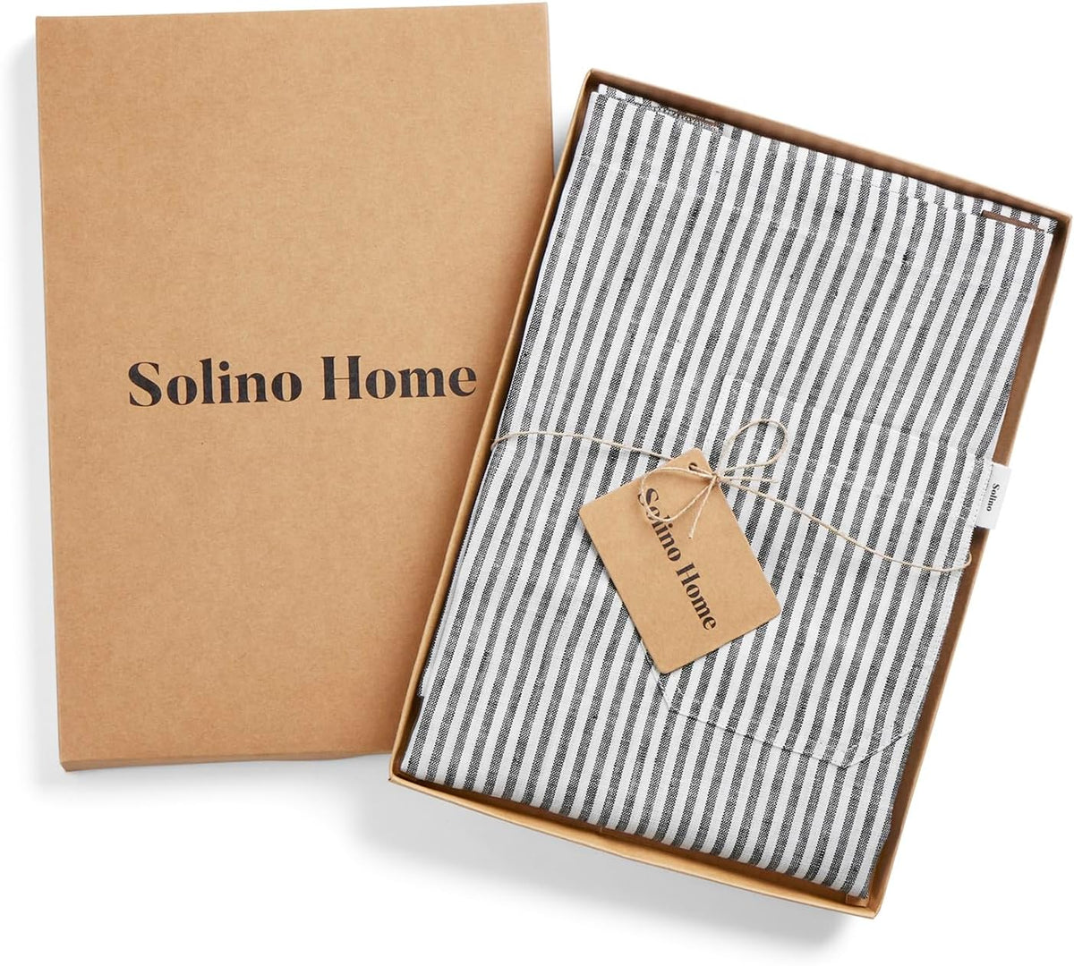 Solino Home Linen Kitchen Apron for Men & Women - Black and White/Brown Bib Apron with Front Pockets - Handcrafted from European Flax