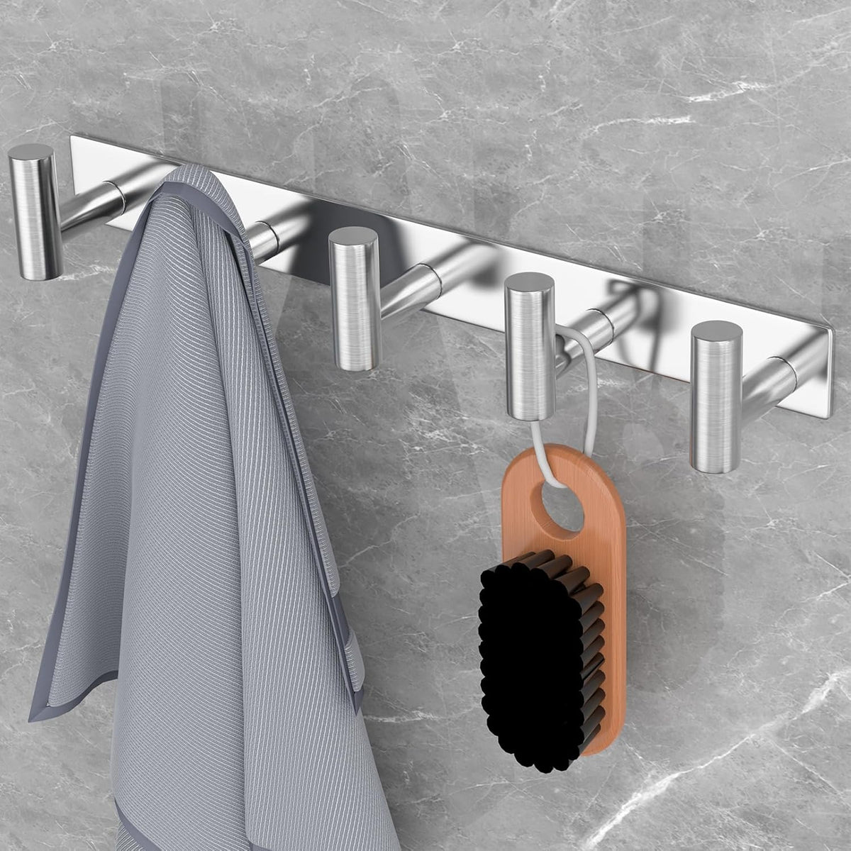 PMMASTO Coat Rack Wall Mounted, 5 "T Shaped Wall Hooks for Hanging, Heavy Duty Stainless Steel Coat Hook Rail for Hat Towel Robes in Bathroom Kitchen Mudroom Entryway (Silver, 1 Pack)