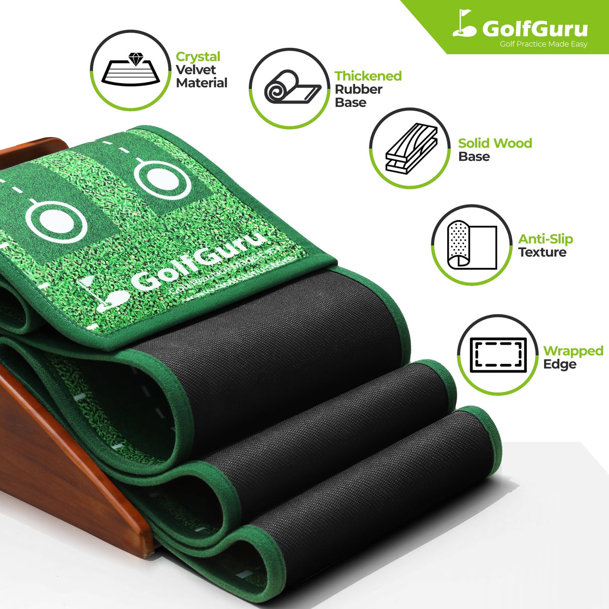 Golfguru 9.8FT Putting Green Mat, Automatic Ball Return Track & Mirror
