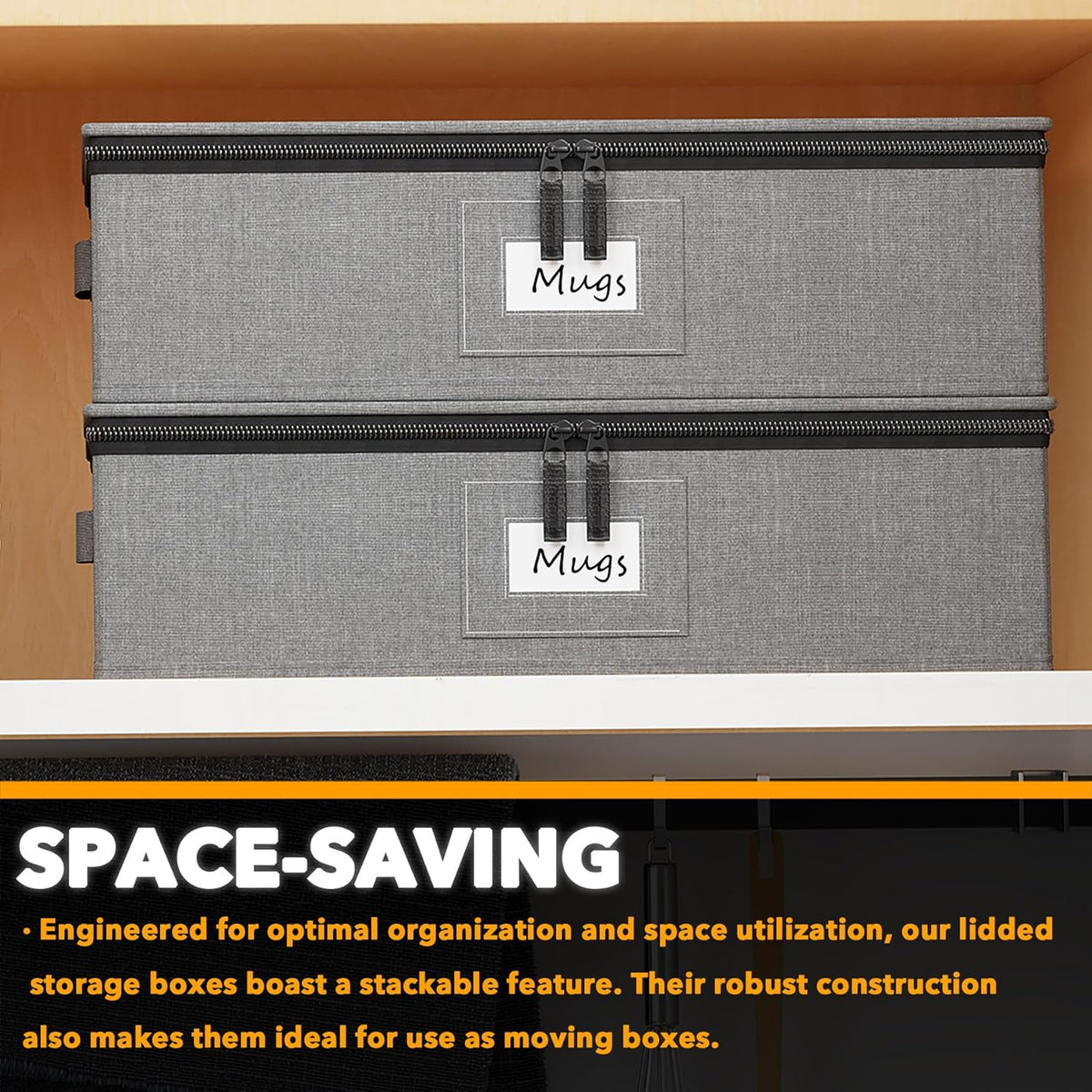 SpaceAid Cup and Mug Storage Organizer 2 Pack, China Storage Containers, Hard Shell Quilted Cases with Soft Plate Separators, Moving Supplies Packing Boxes for 24 Tea Cups or Coffee Mugs (Grey)