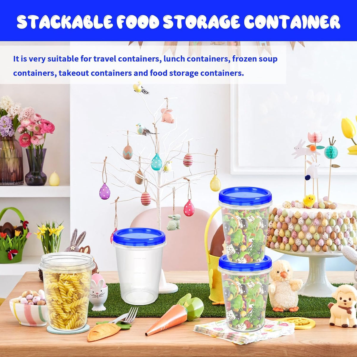 12 Pack Freezer Containers with Screw On Lids, 32 Oz Stackable Reusable Plastic Storage Container, Airtight Plastic Food Storage Containers with Twist Top Lids for Food Soup Jello Sauce