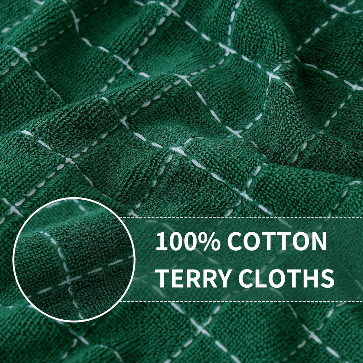 Homaxy 100% Cotton Terry Kitchen Dish Cloths, Ultra Soft and Absorbent Dish Towels for Kitchen, Perfect for Drying and Washing Dishes, 8 Pack, 12 x 12 Inches, Dark Green