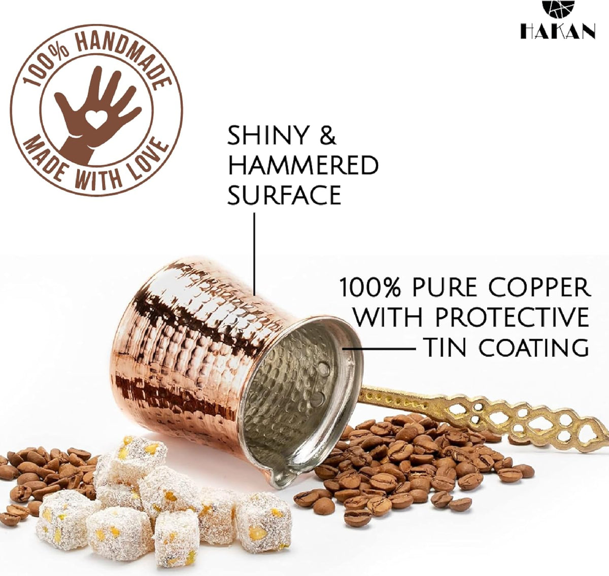 Hakan Turkish Coffee Pot | Stove Top Water Boiler, Coffee Maker, Butter, Chocolate & Milk Warmer | Even and Quick Heat with Handcrafted Copper Material | Coffee Gifts Idea, 13.2 Oz (390 cc)