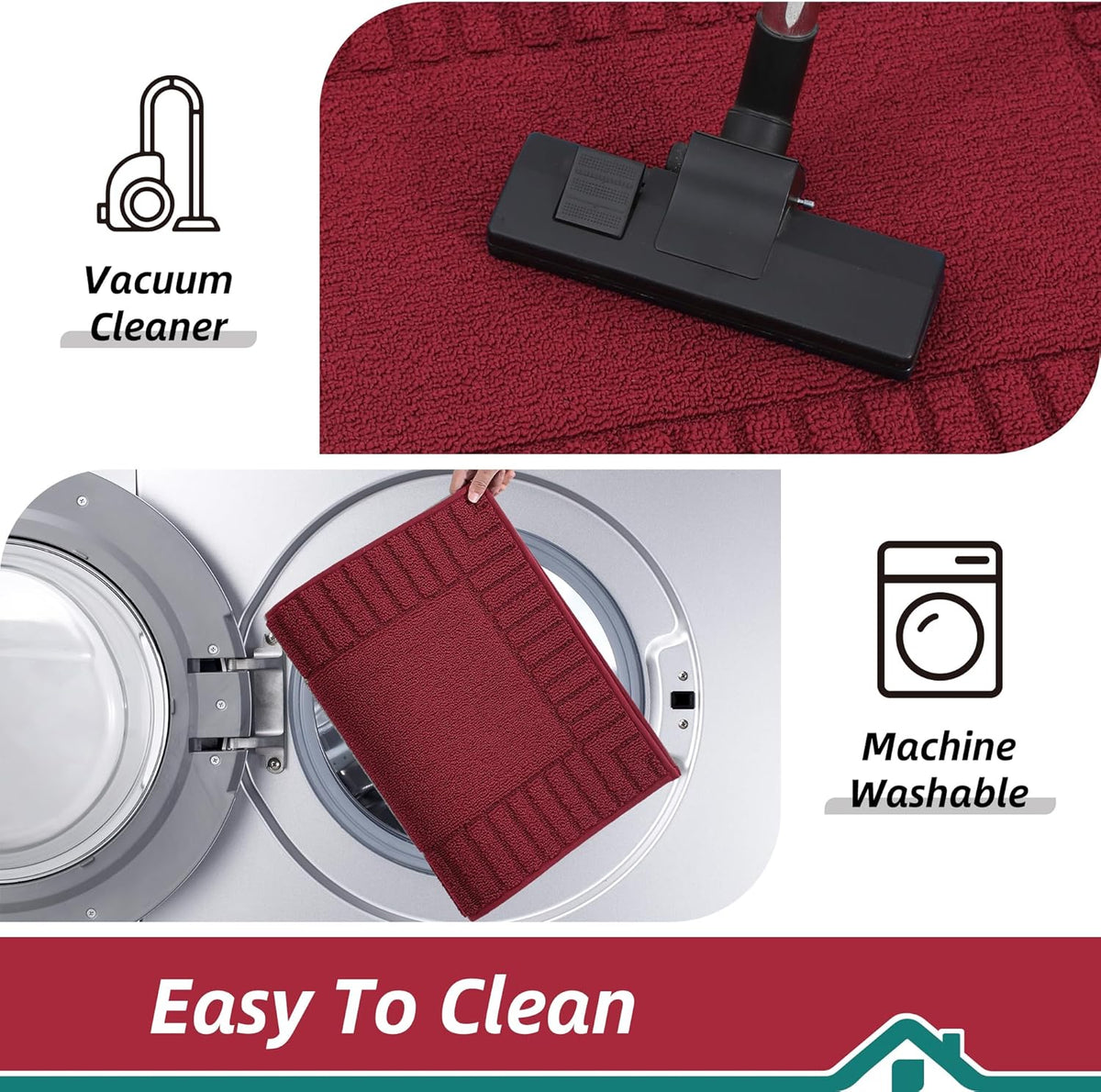 BEQHAUSE-Kitchen-Rugs-and-Mats Non Skid Washable Kitchen Mats for Floor Red Kitchen Rug Polypropylene Kitchen Mat with TPR Backing 24”x60”