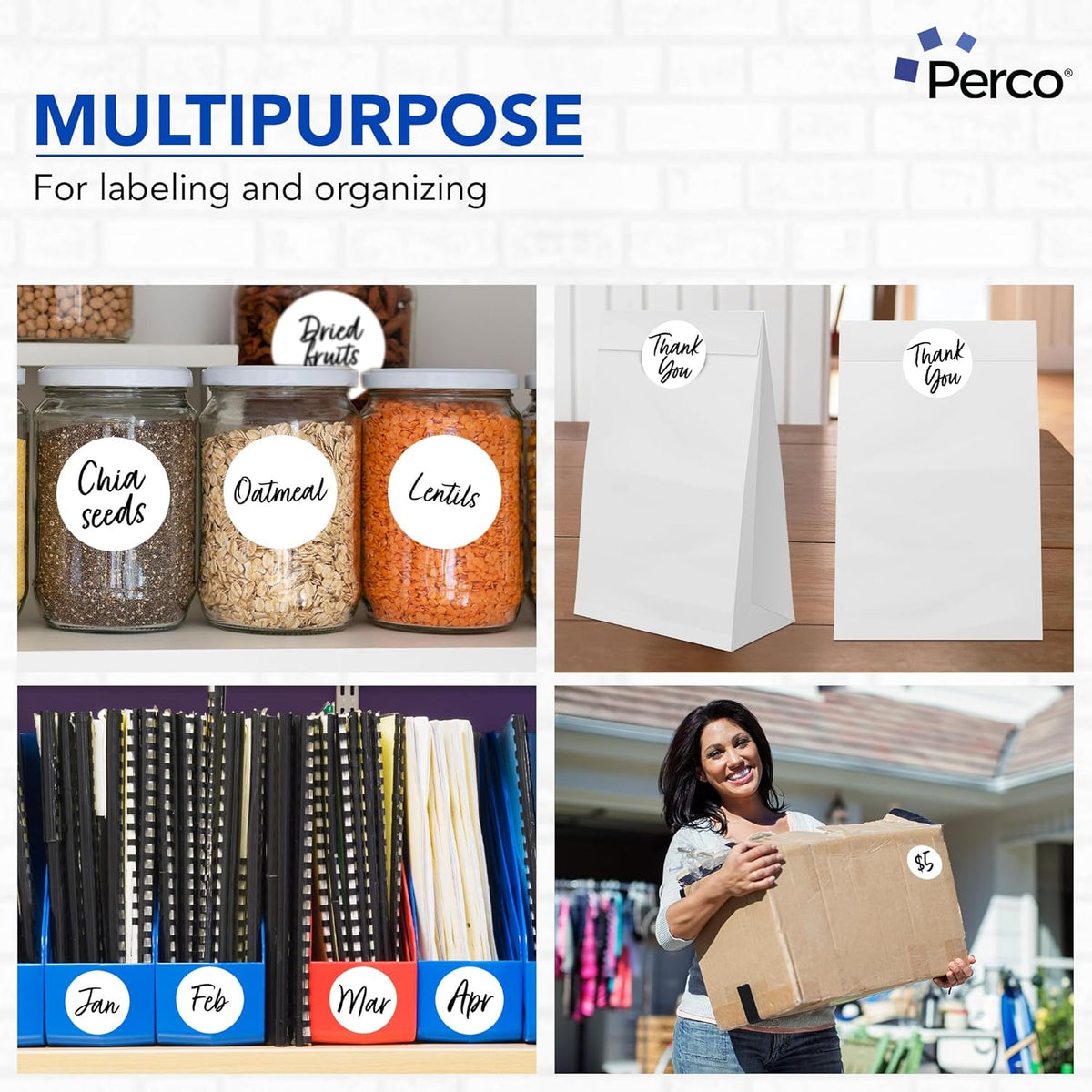 Perco White 3-Inch Round Circle Dot Sticker Labels - Multi-Roll Pack (3 Rolls, 500 Labels Each) - Permanent Adhesive, Vibrant Colors, Strong Hold - Perforated for Easy Use - Made in USA