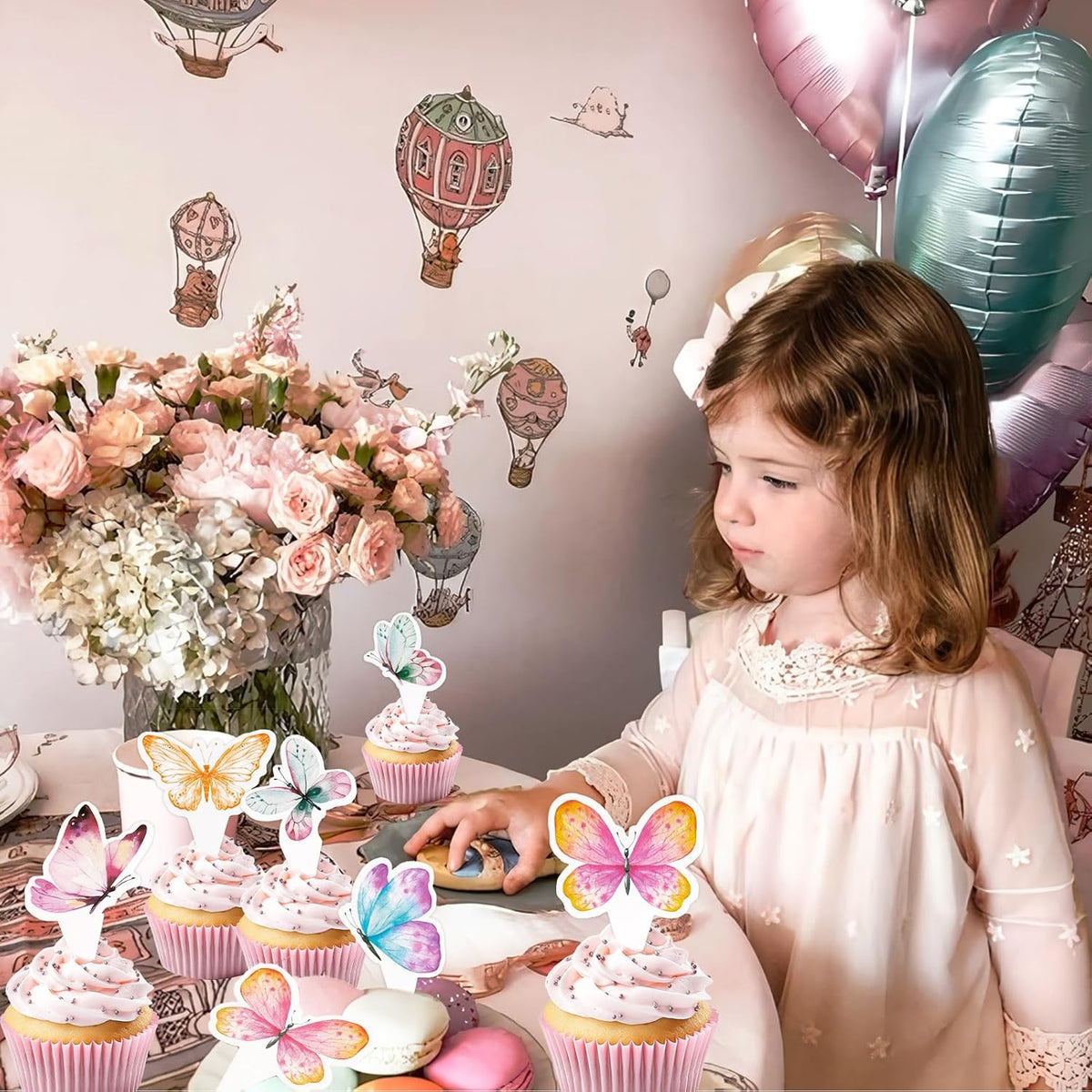 12PCS Butterfly Cupcake Toppers Birthday Decorations Premium Colorful Cake Decoration for Girls Birthday Party Theme Baby Shower Supplies