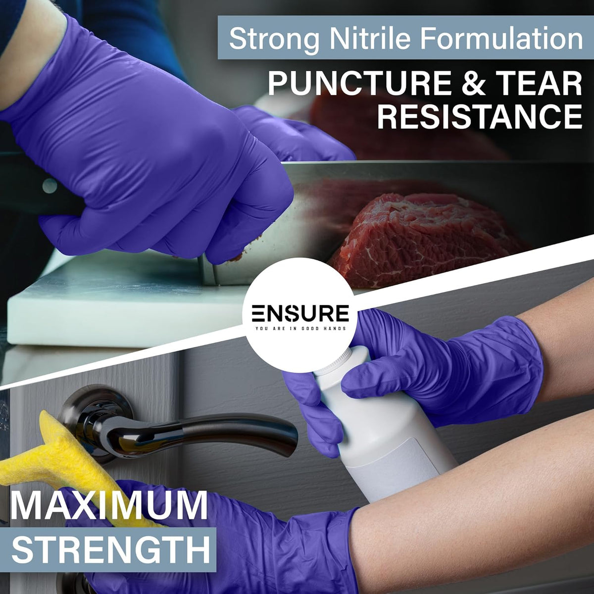 EnSure Nitrile Exam Gloves, Powder-Free, Latex-Free, Chemo Rated, Non-Sterile, Light Duty, Textured Tips, Medical, Surgical, Food Safe, Cleaning, Dental, Lab Use - 3 Mil (Small, 200 Count)