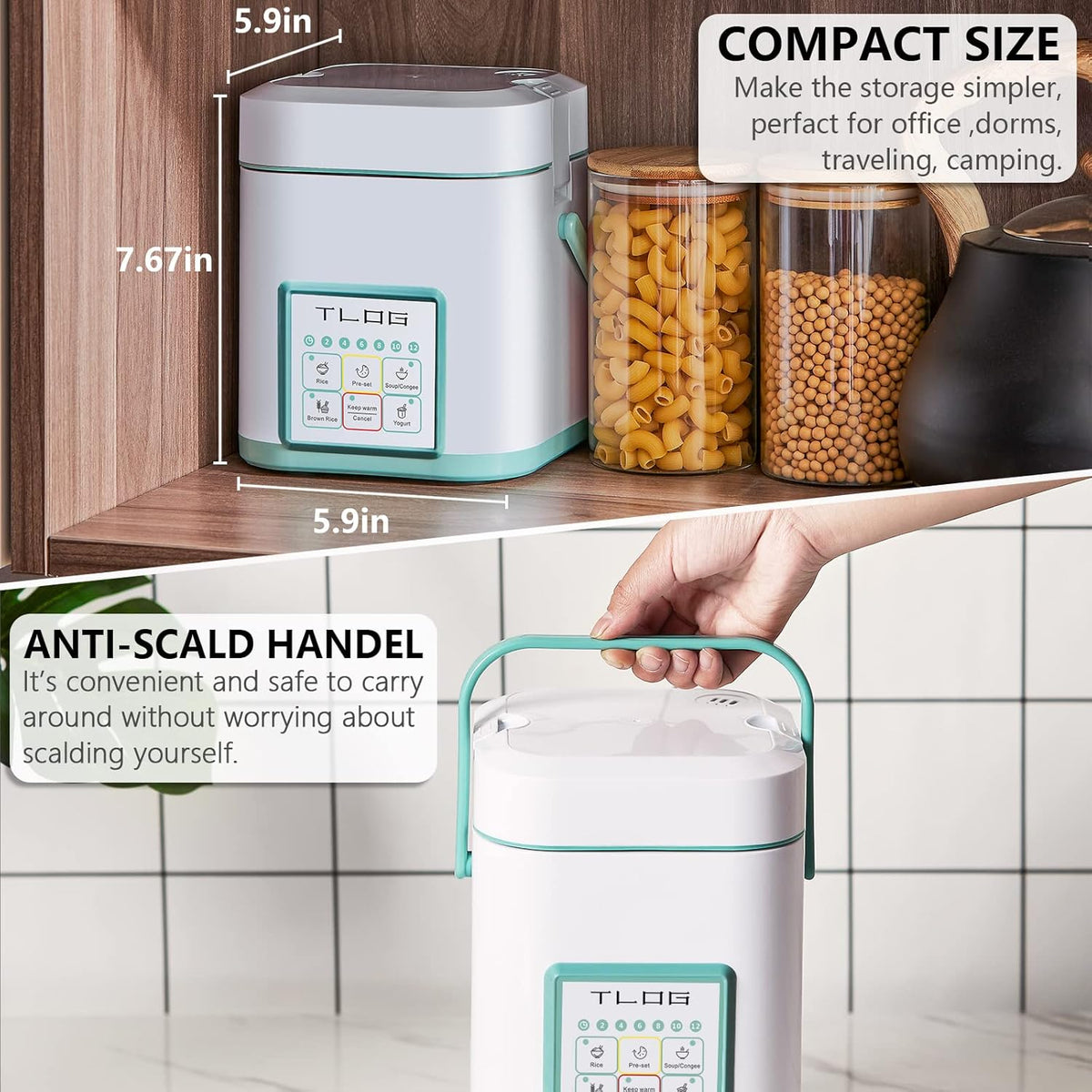 TLOG Mini Rice Cooker 2.5 Cups Uncooked, Healthy Ceramic Coating Portable Rice Maker, 1.2L Travel Rice Pot Small for 1-3 People, Personal Rice maker, Food Steamer, Multi-cooker for Grains, Oats