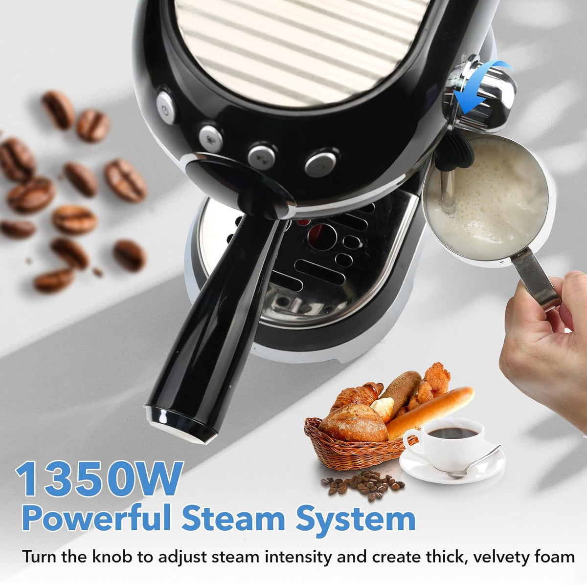 HBN 20Bar Compact Espresso Machine with Milk Frother, 27oz Removable Water Tank for Small Spaces, Fast Heat-Up Home Coffee Maker for Latte, Cappuccino, Americano