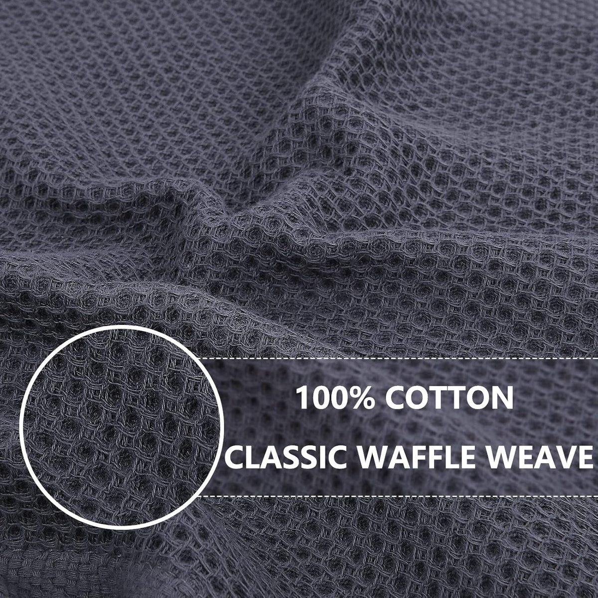 Homaxy 100% Cotton Waffle Weave Kitchen Dish Towels, Ultra Soft Absorbent Quick Drying Cleaning Towel, 13 x 28 Inches, 6-Pack, Dark Grey