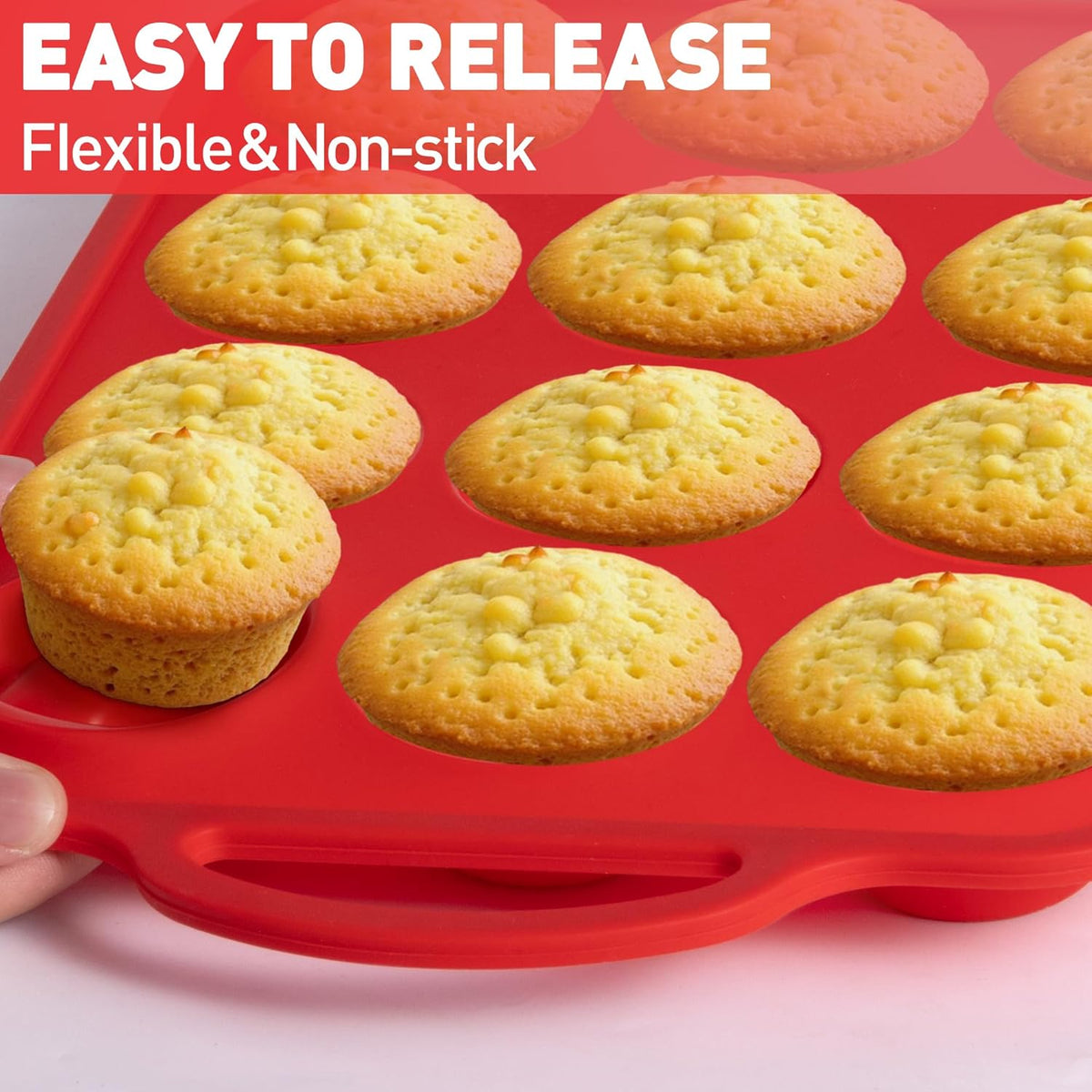 Silicone Muffin Pan for Baking with Metal Reinforced Frame, 12 Cup Regular Size Cupcake Pan Flame Red
