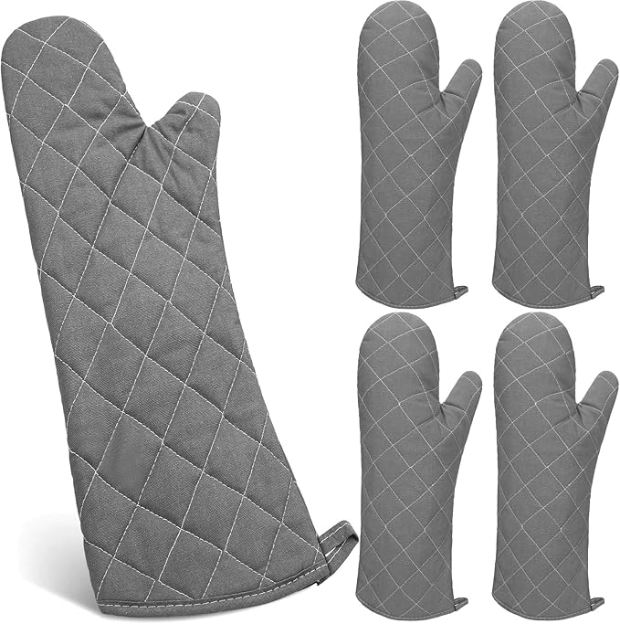 2 Pairs 17 Inch Extra Long Oven Mitts Heat Resistant Cotton Lining Oven Thick Gloves Kitchen Food Service Mittens for Pot Holders Cooking Baking BBQ, up to 482f (Grey)