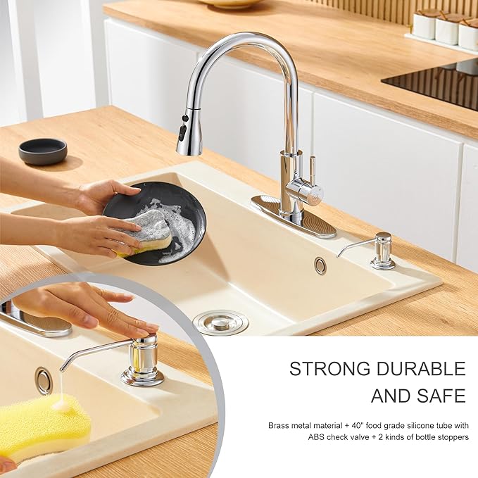 Gagal Soap Dispenser (Chrome) and Extension Tube Kit for Kitchen Sink, Complete Brass Pump with 40" Silicone Tube Connect to The Bottle Directly, Say Goodbye to Frequent Refills