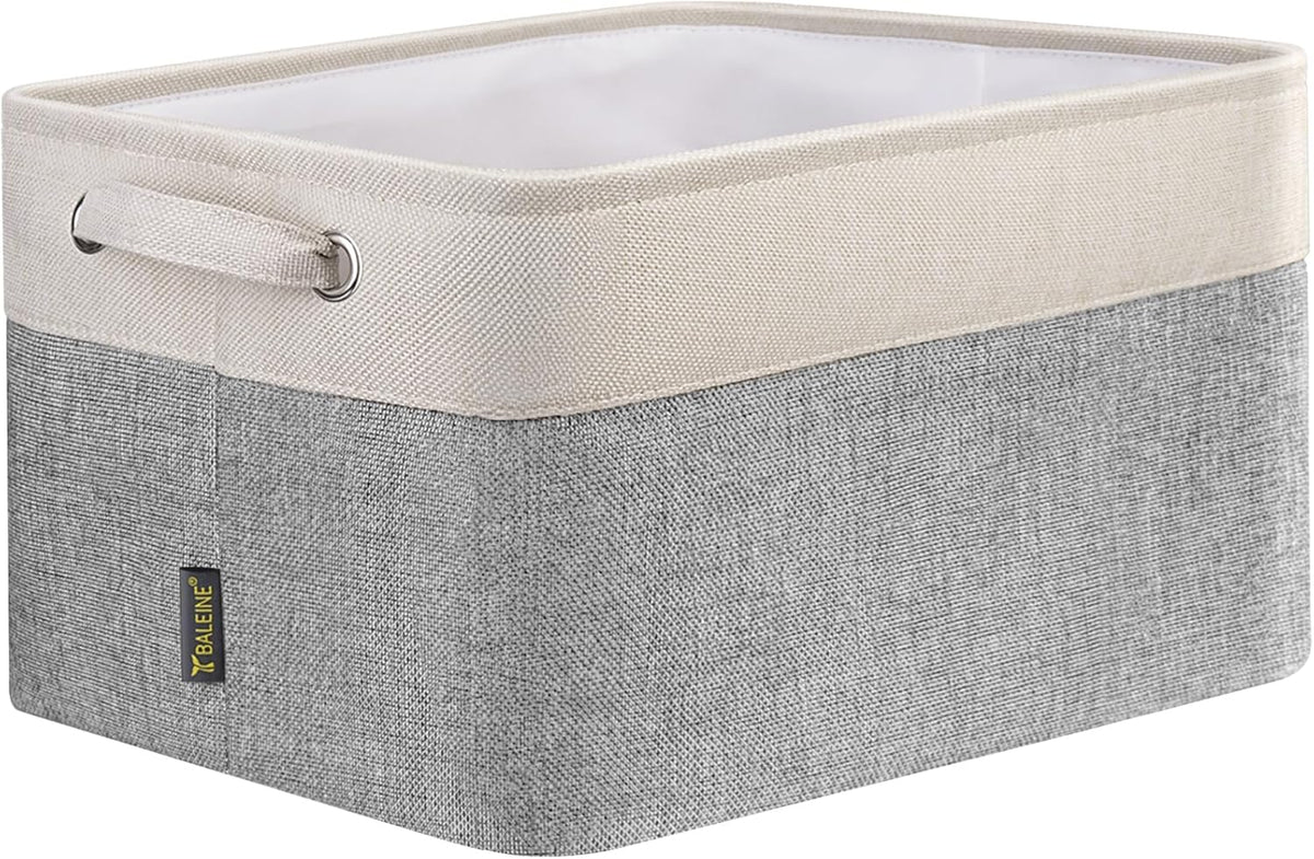 BALEINE 1 Pack Fabric Storage Bins for Shelves, Linen Storage Baskets for Organizing, Decorative Closet Bins for Clothes, Home (Grey, 15''x11''x9.5'')