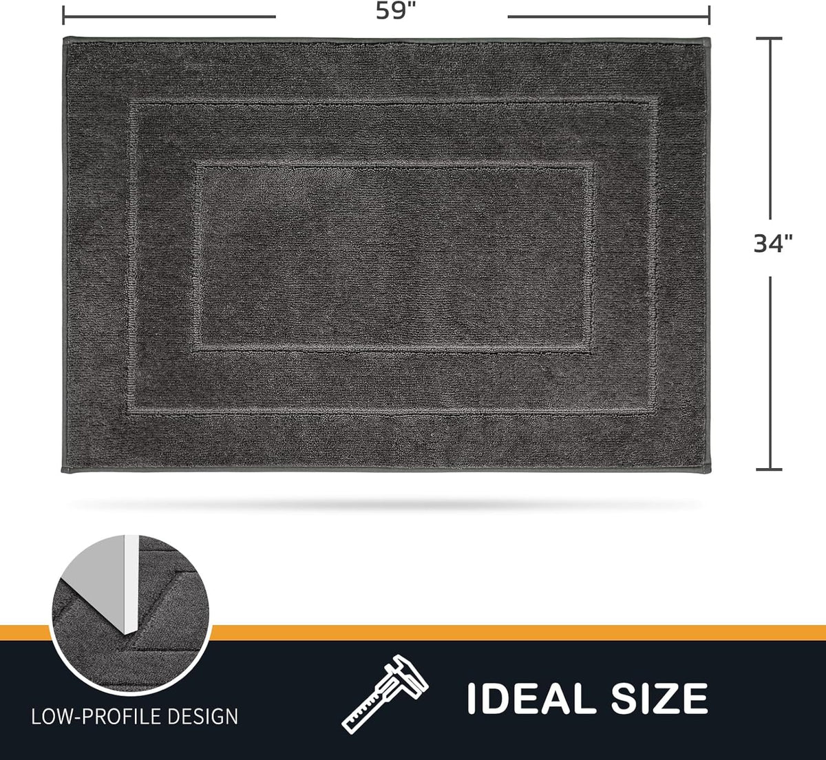 PURRUGS Dirt Trapping Door Mat 34" x 59", Non-Slip/Skid Machine Washable Entryway Area Rug, Dog Doormat, Super Absorbent Welcome Mat for Muddy Wet Shoes and Paws, Grey