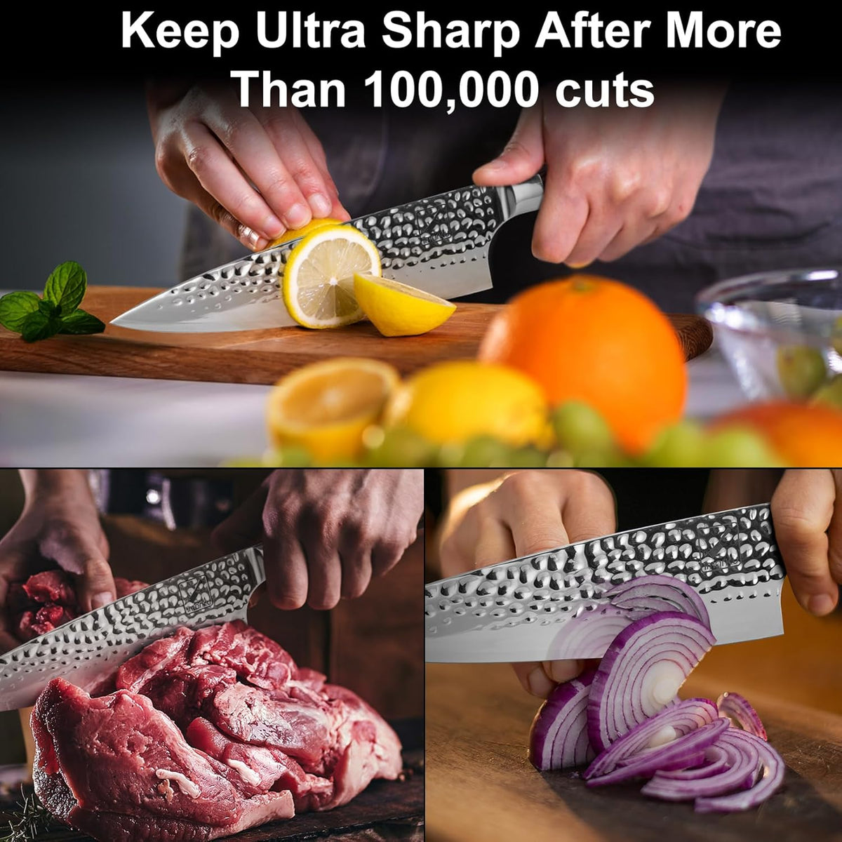 imarku Chef Knife - 8 inch Japanese Knife HC Stainless Steel Ultra Sharp Kitchen Knife Hand-Hammered Design, Damascus Chef Knife with Ergonomic Handle, Cooking Knife for Kitchen, Birthday Gifts
