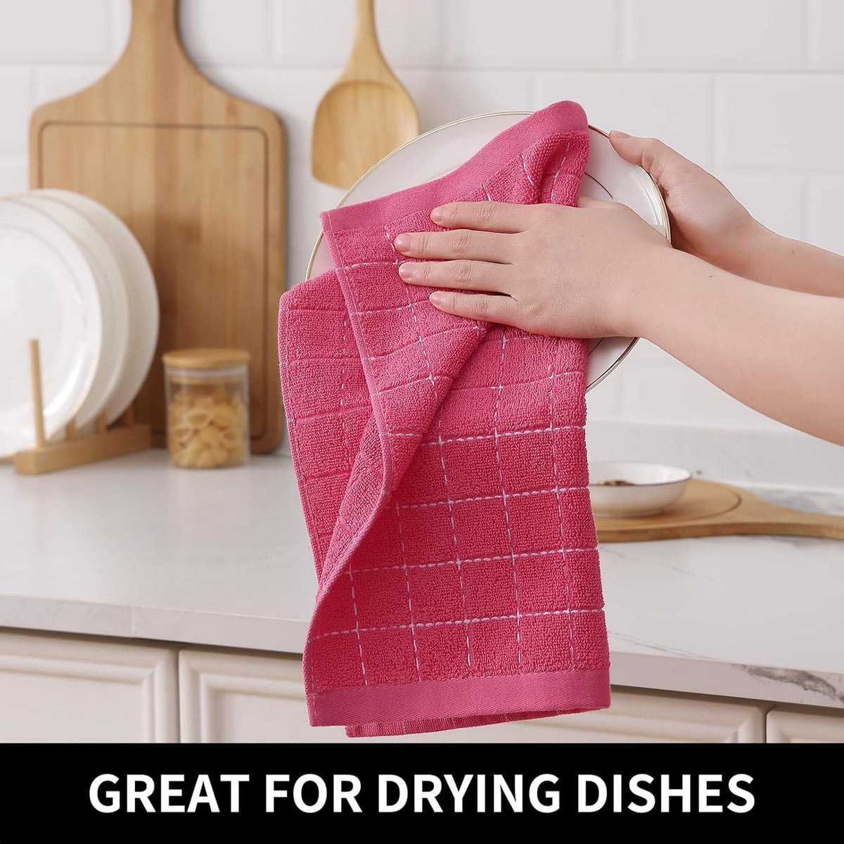 Homaxy 100% Cotton Terry Kitchen Dish Cloths, Ultra Soft and Absorbent Dish Towels for Kitchen, Suitable for Drying and Washing Dishes, 6 Pack, 12 x 12 Inches, Rose Red