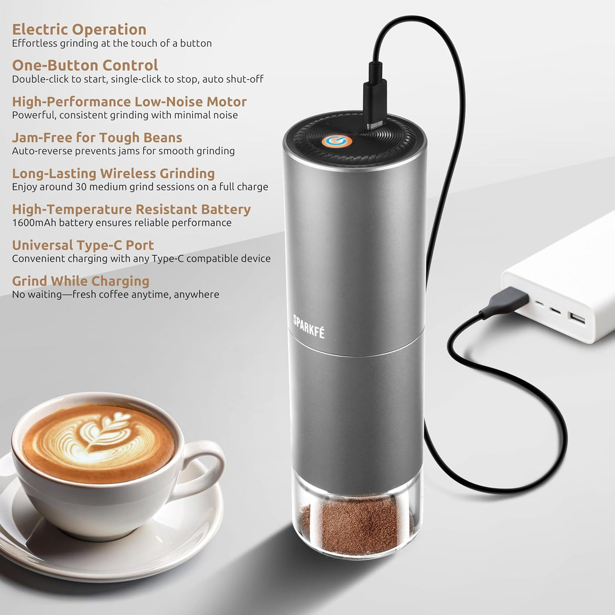 Portable Electric Coffee Grinder, Rechargeable Wireless Handheld Grinder with Stainless Steel Conical Burr, Adjustable Grind Settings, for Espresso, Moka, Pour Over, French Press, Cold Brew