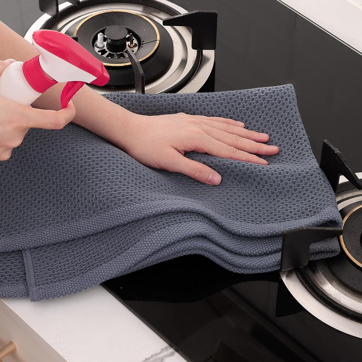 Homaxy 100% Cotton Oversized Waffle Weave Kitchen Dish Towels, Ultra Soft Absorbent Quick Drying Cleaning Towel, 20 x 28 Inches, 6-Pack, Dark Grey