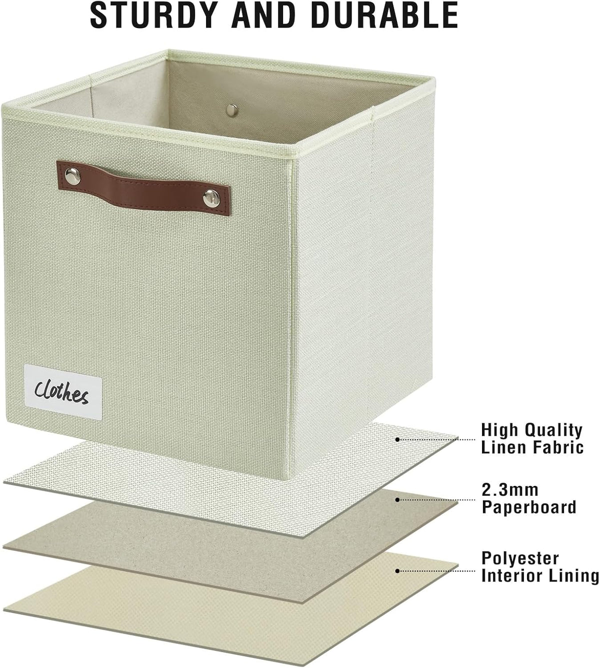 Collapsible Fabric Storage Cube Bins with 2 Reinforced PU Handles, Foldable Storage Organizer Baskets for Closet, Shelves, Living Room | 11"x11"x11", 4 Pack, Sage Green