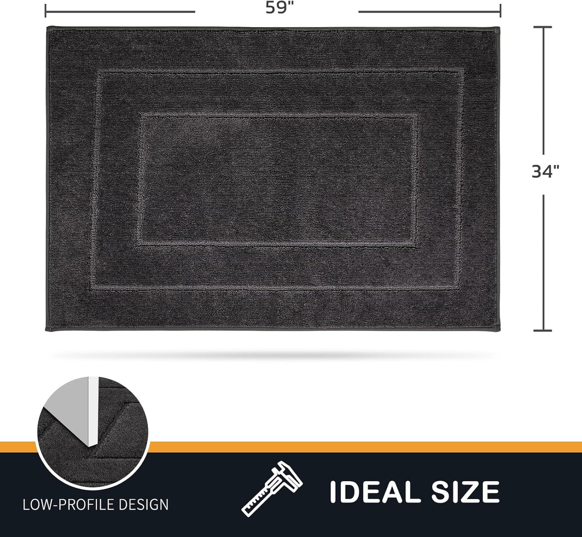 PURRUGS Dirt Trapping Door Mat 34" x 59", Non-Slip/Skid Machine Washable Entryway Area Rug, Dog Doormat, Super Absorbent Welcome Mat for Muddy Wet Shoes and Paws, Charcoal