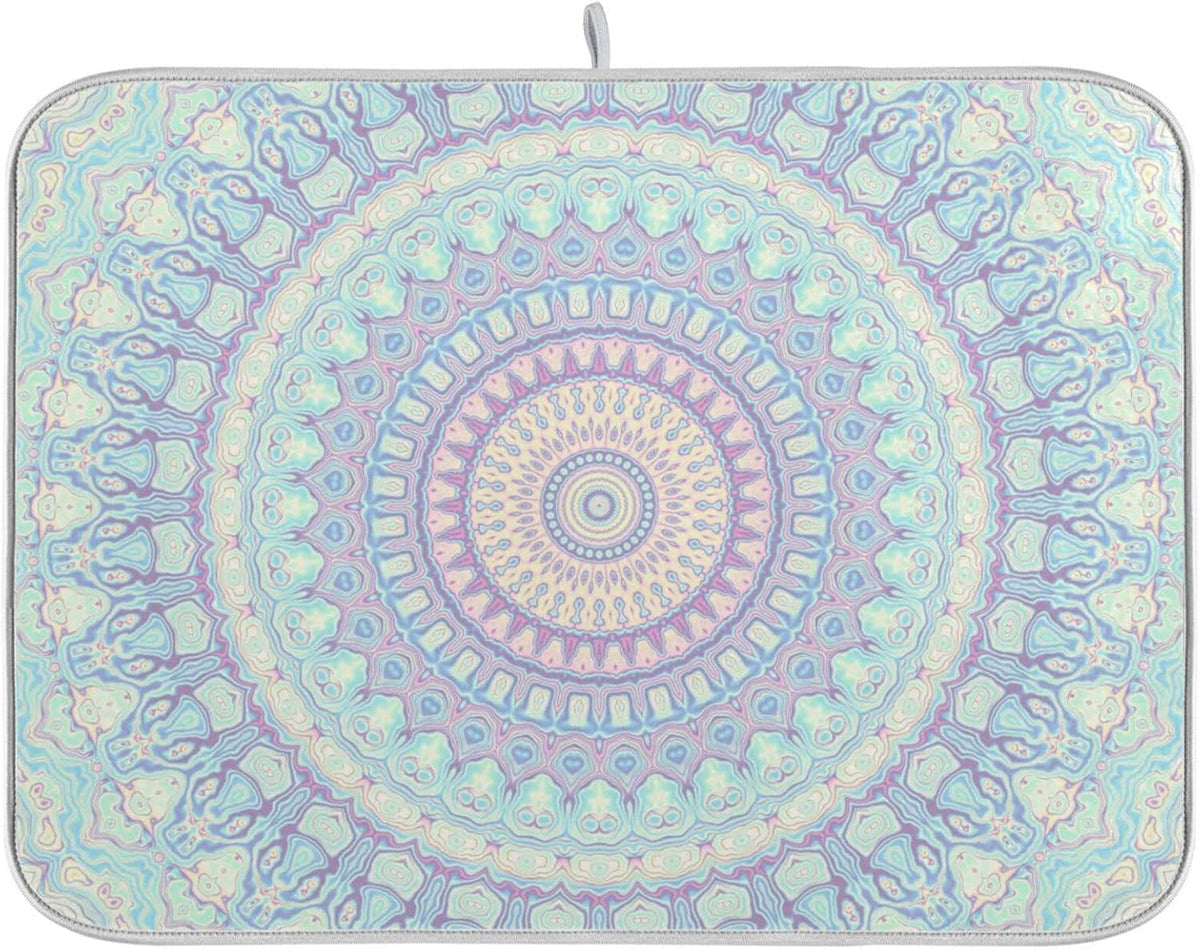 Mandala Bohemian Dish Drying Mat for Kitchen Counter Boho Ethnic Absorbent Microfiber Drying Pad, Large 18x24 in, Reversible Drainer Mats