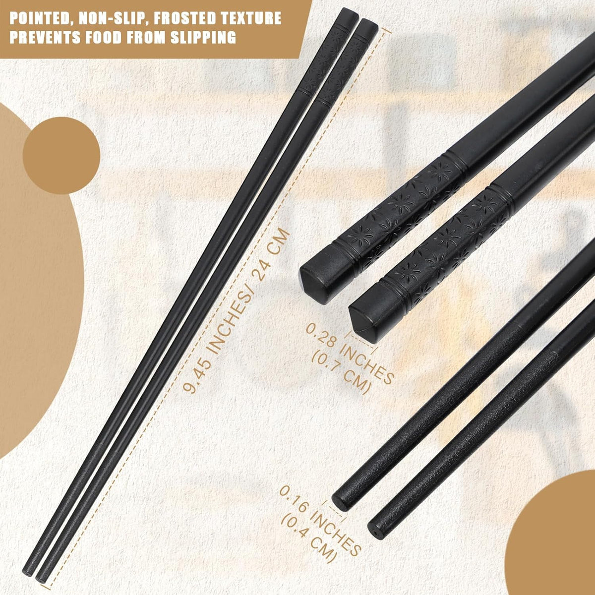 Dandat 48 Pairs Fiberglass Reusable Chopsticks 9.5" Dishwasher Safe Black Cherry Chopsticks for Chinese Style Japanese Food Cooking Supplies