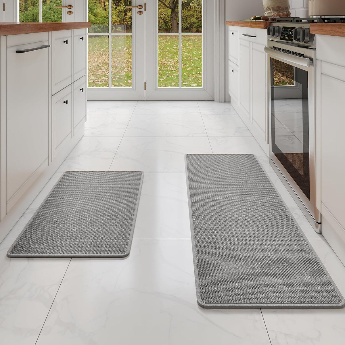 Kitchen Rugs and Mats Non Skid Washable Set of 2 PCS, Absorbent Runner Rugs for Kitchen, Front of Sink, Kitchen Mats for Floor, Grey 17x30+17x59