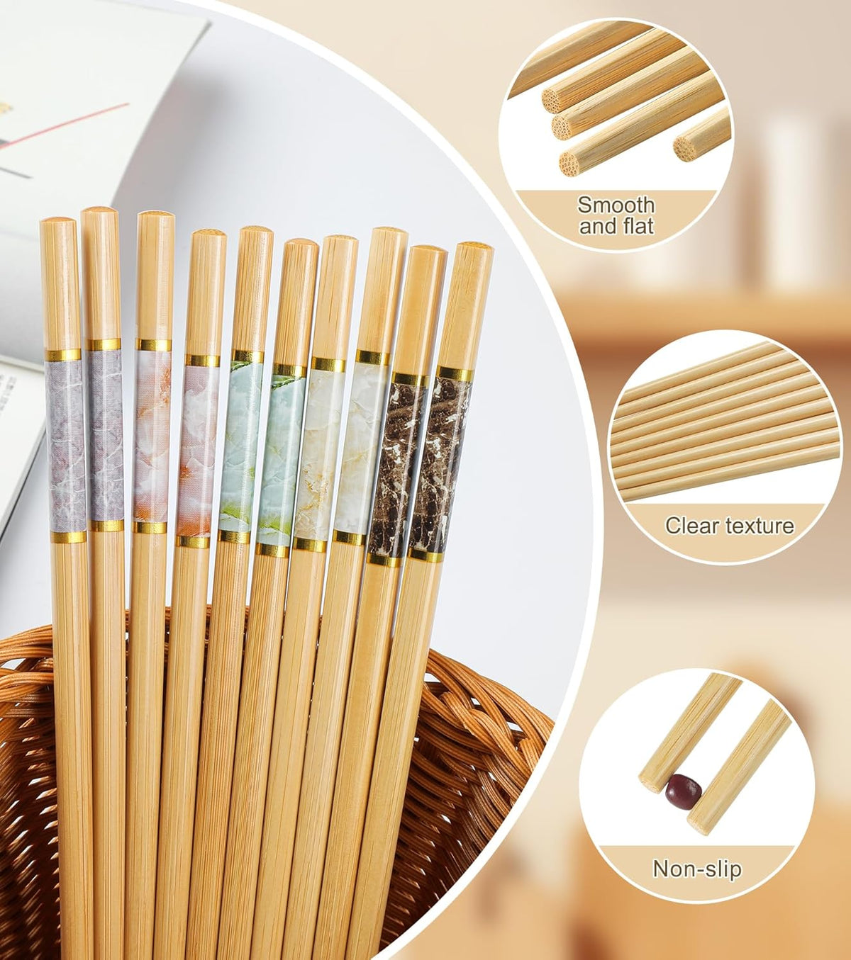 20Pairs Bamboo Chopstick Reusable Wooden Chop Sticks Washable Chinese Style 9.5Inch