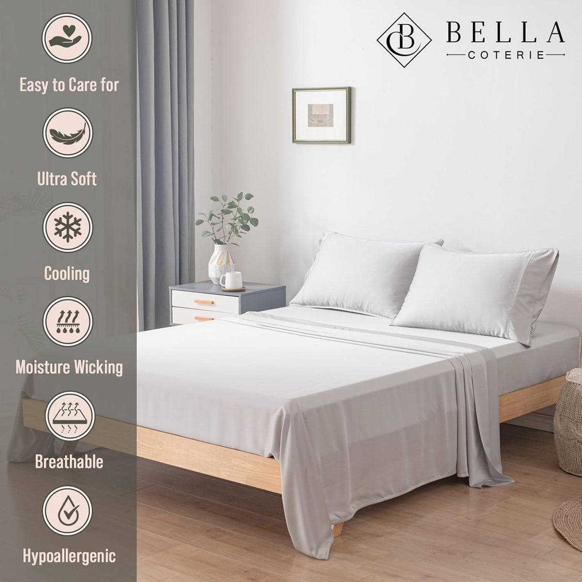 Bella Coterie Luxury Bamboo Viscose Queen Size Sheet Set | 100% Organically Grown | Ultra Soft | Cooling for Hot Sleepers | 18" Deep Pocket [Ivory]