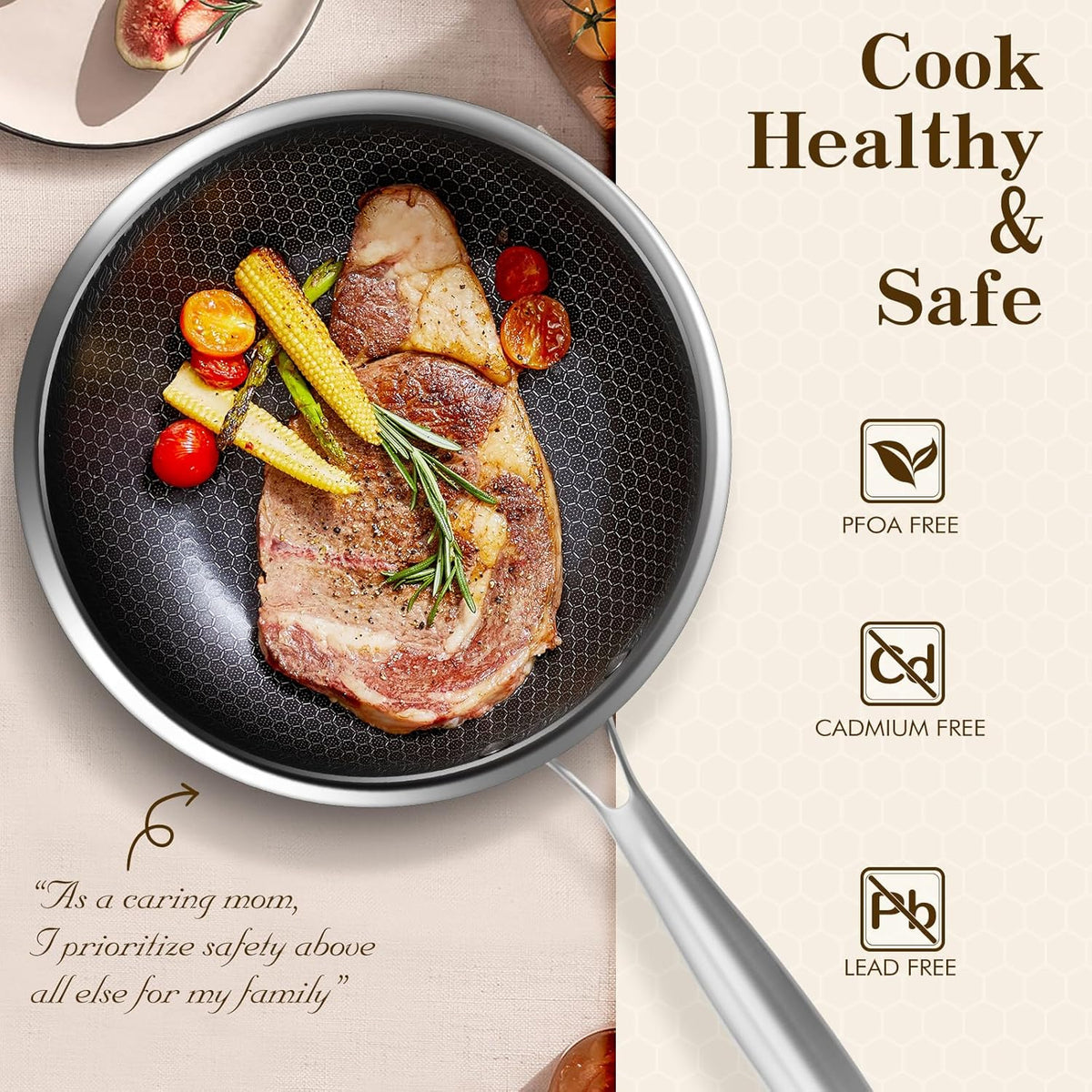MDHAND 10 Inch Nonstick Frying Pan with Tempered Glass Lid, Premium Stainless Steel Skillet with Stay-Cool Handle, Dishwasher-Friendly, Oven-Safe, Induction Ready, Compatible with All Cooktops
