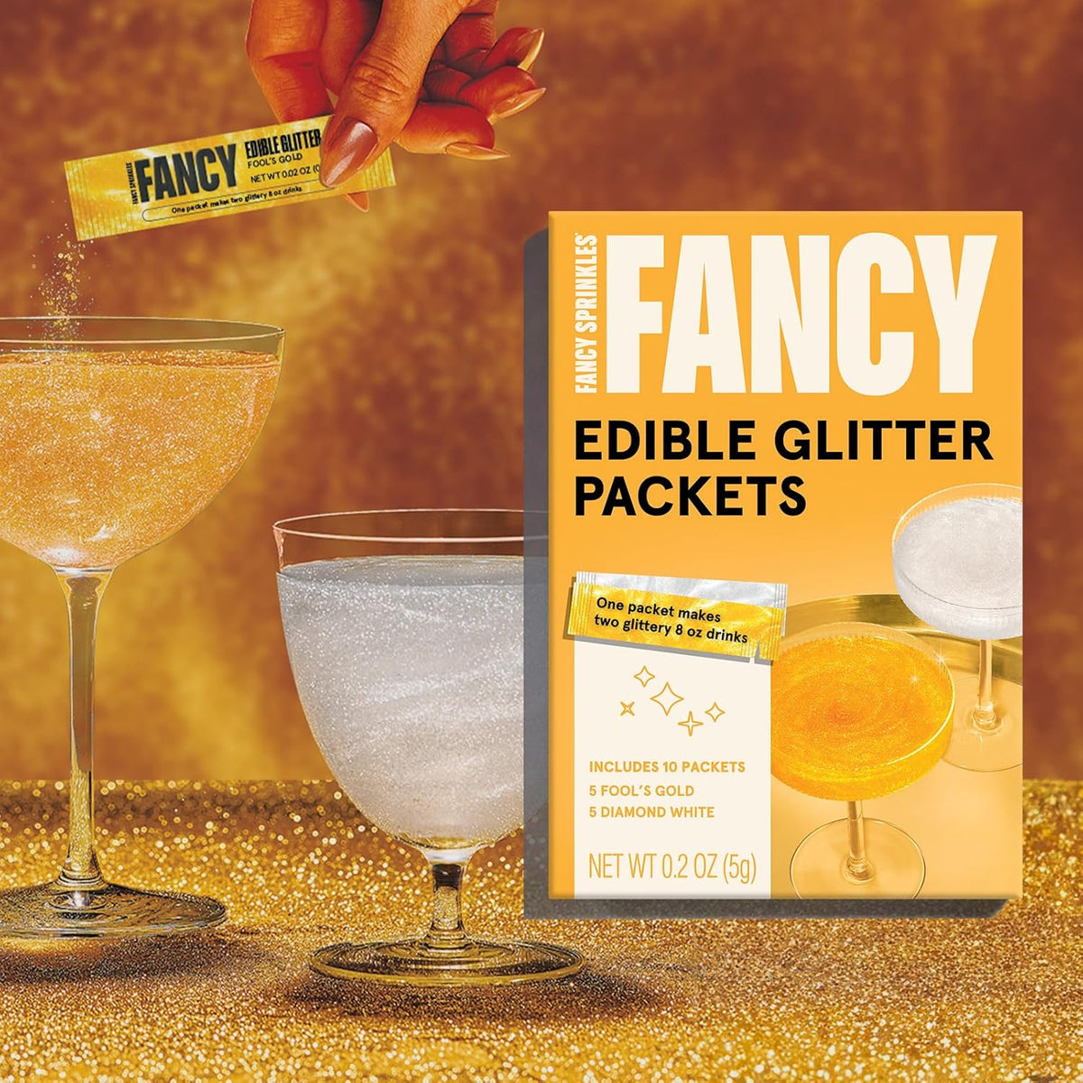 Fancy Sprinkles Pop The Bubbly Edible Glitter Packets Portable & On-The-Go for Sparkling Drinks, Champagne, Cocktails, Wine, Beer, & more. (3 Pack)